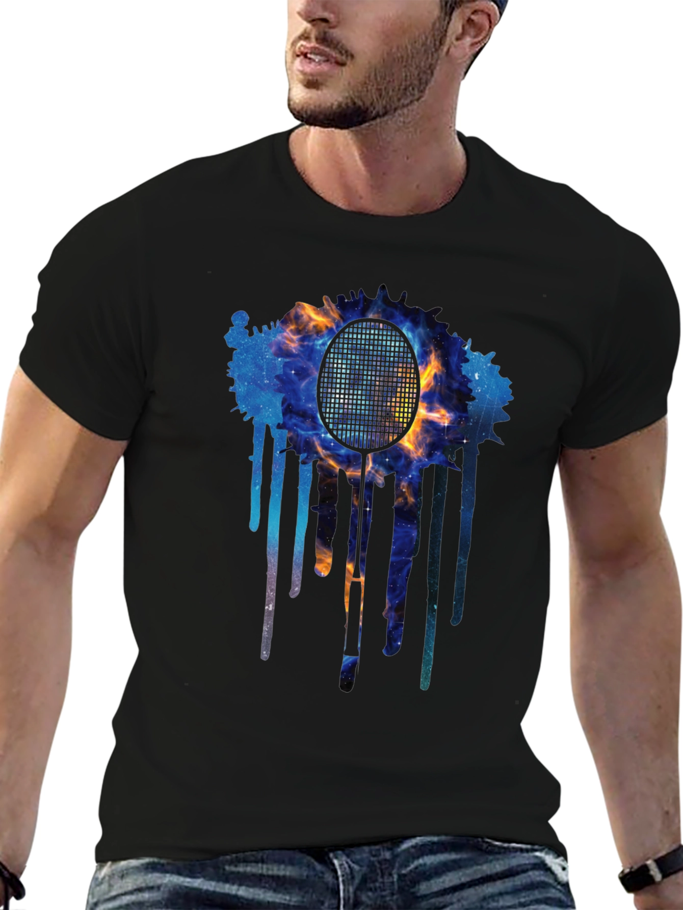 Cosmic Badminton Racket Graphic Tee