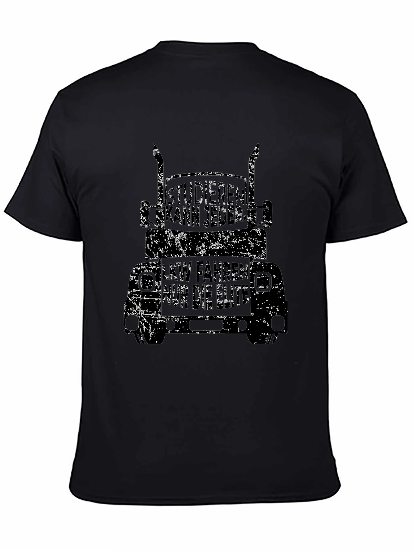 Trucker T-Shirt - Distressed Black Graphic Tee