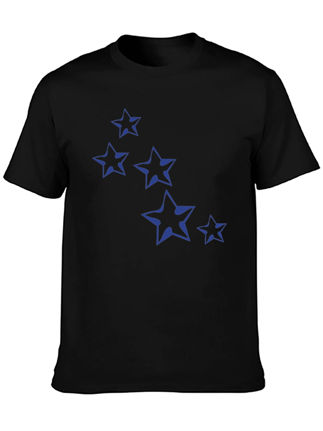 Navy Star Print Black Cotton T-Shirt