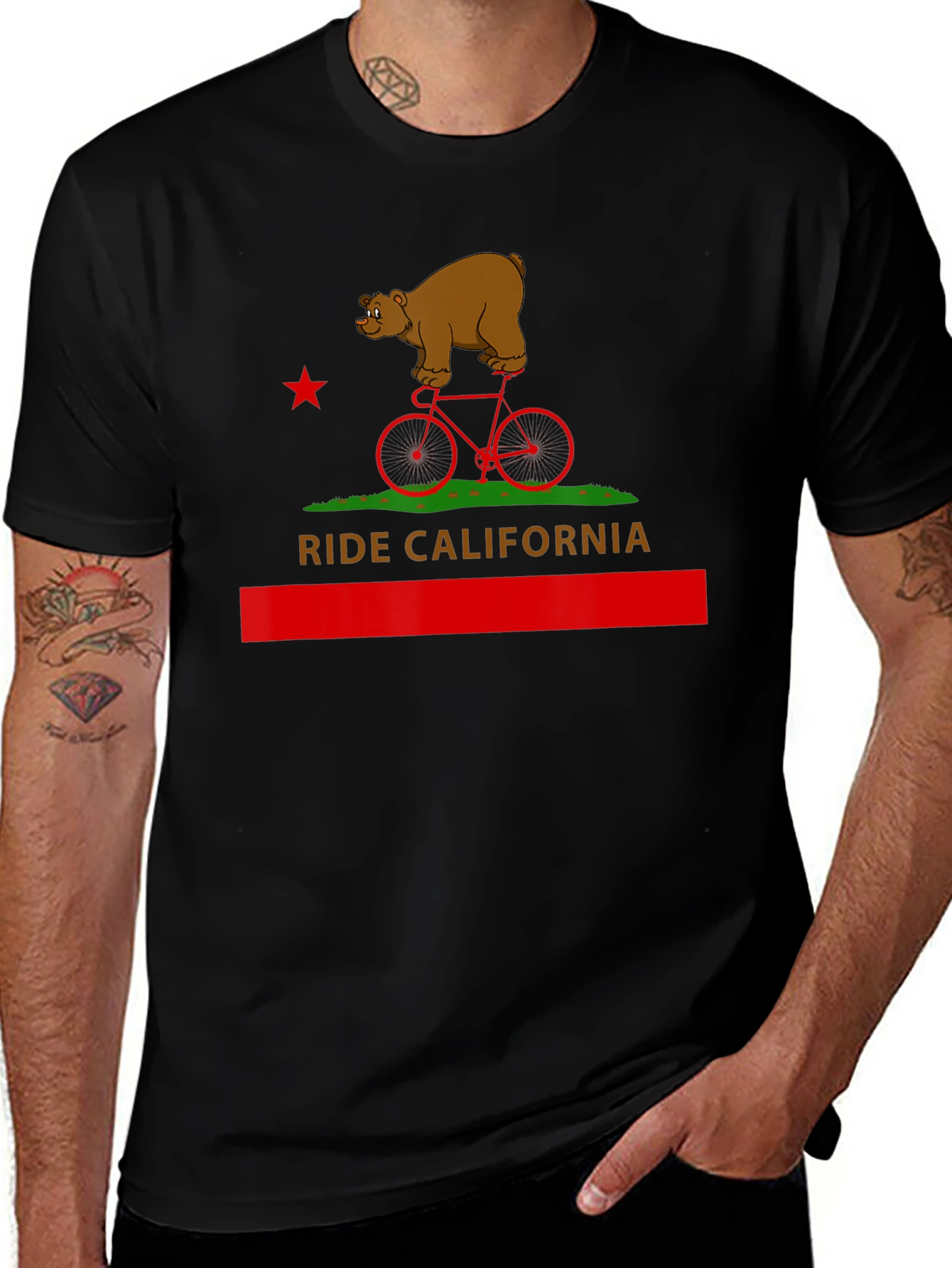 Ride California T-Shirt - Bear on Bike Design