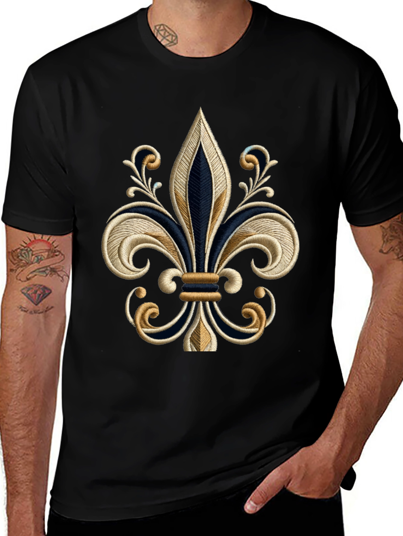 Embroidered Fleur-de-lis Black T-Shirt