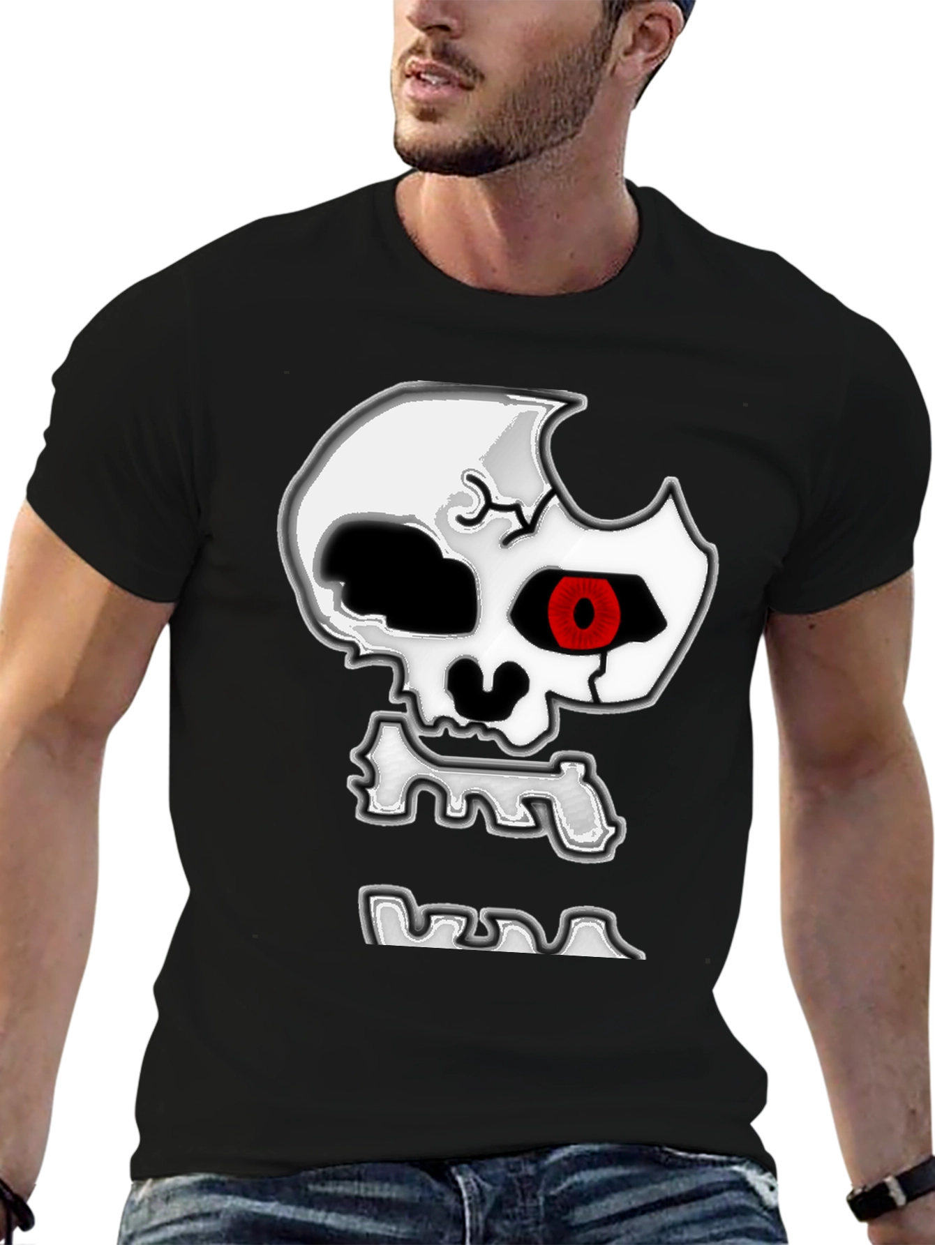 Edgy Skull Graphic Print Black T-Shirt