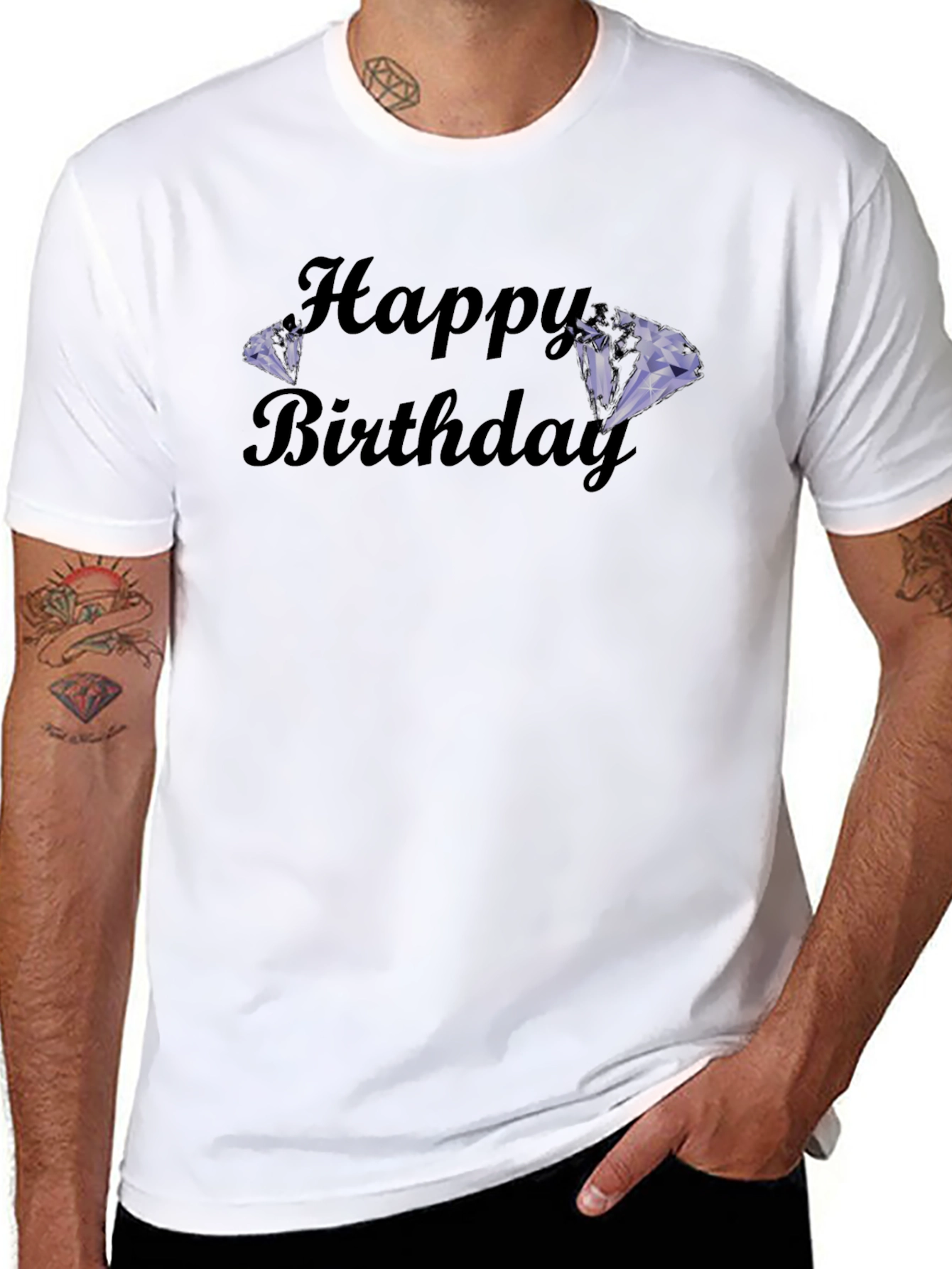 Happy Birthday Diamond Graphic Tee - Soft Black Cotton