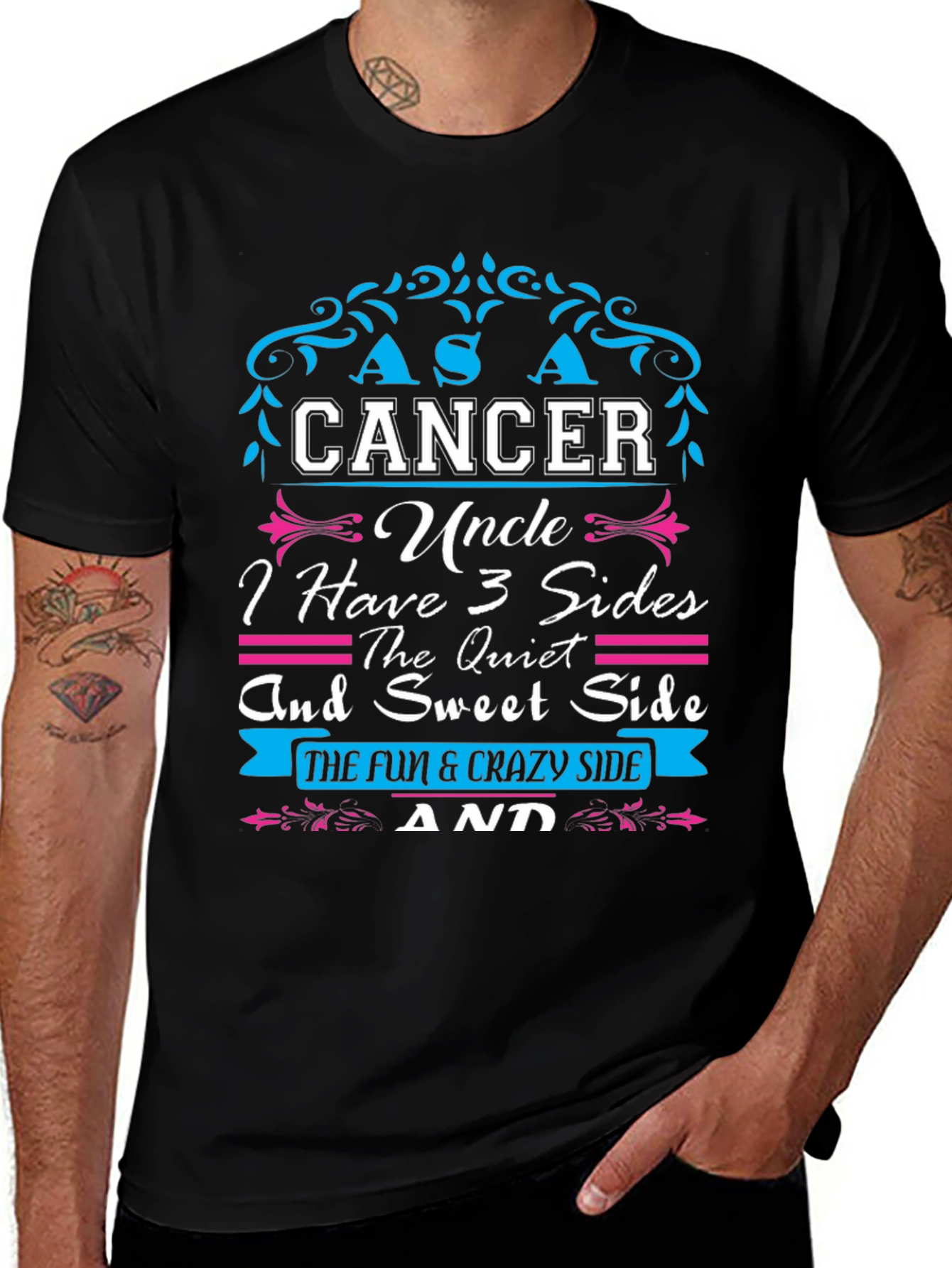Cancer Uncle 3 Sides Mens Graphic T-Shirt