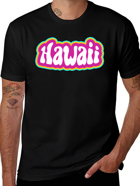 Hawaii Retro Graphic Tee - Black Short Sleeve Shirt