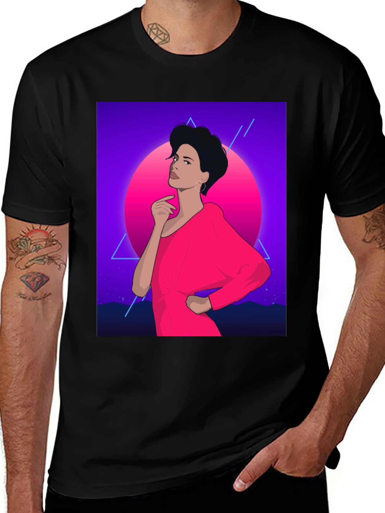 Retro 80s Woman Graphic Tee - Black