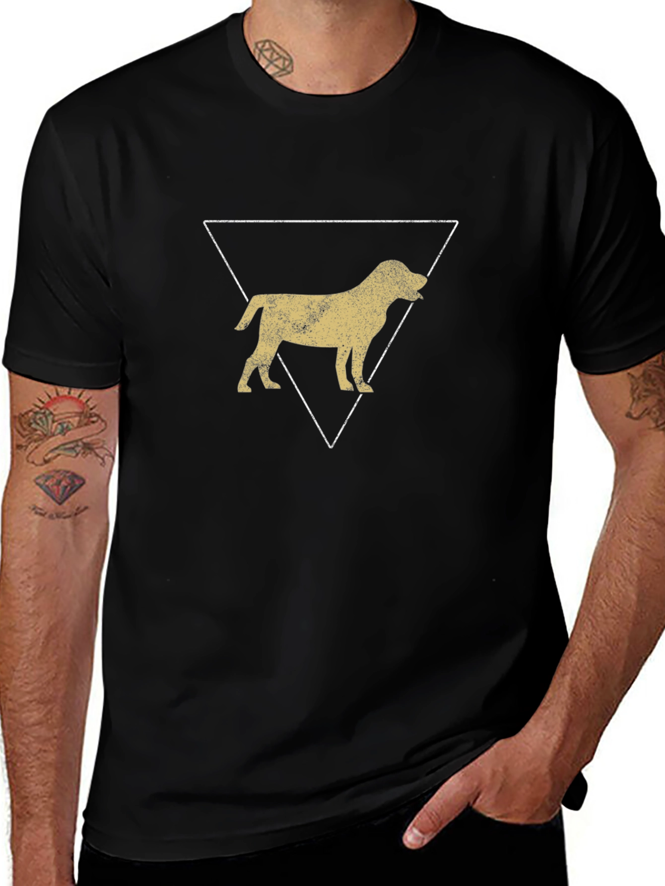 Dog Silhouette Triangle Graphic Tee - Black