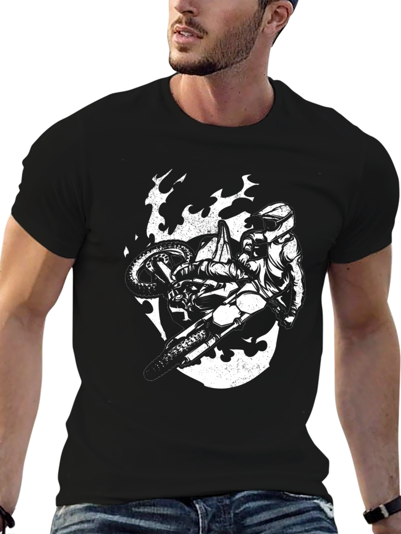 Motocross Rider Graphic Tee - Black Cotton Blend