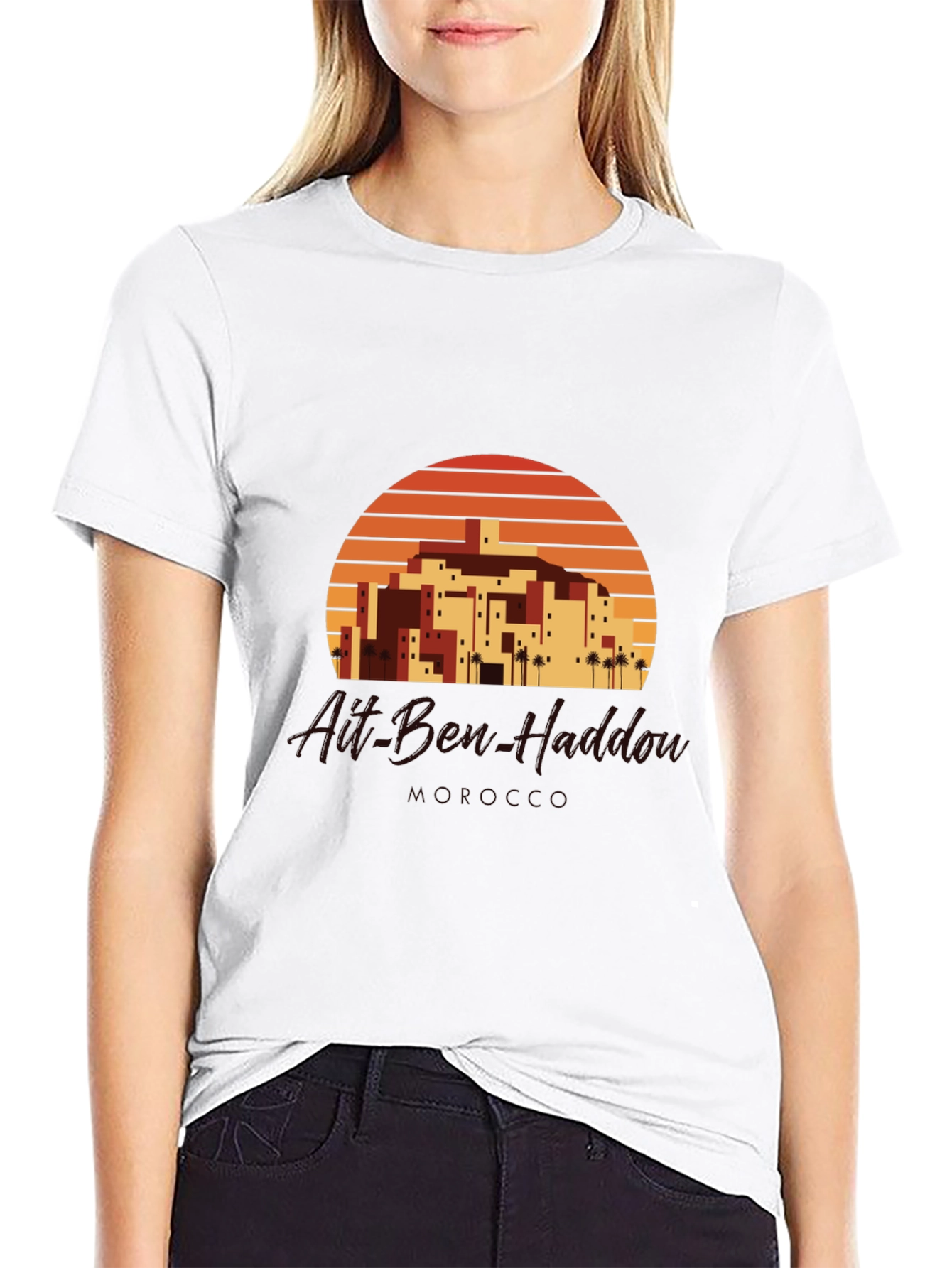 Retro Sunset Village Graphic Tee - Black