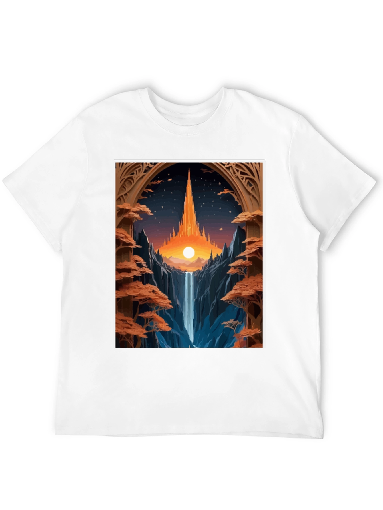 Fantasy Landscape Graphic Tee - Black Cotton Blend