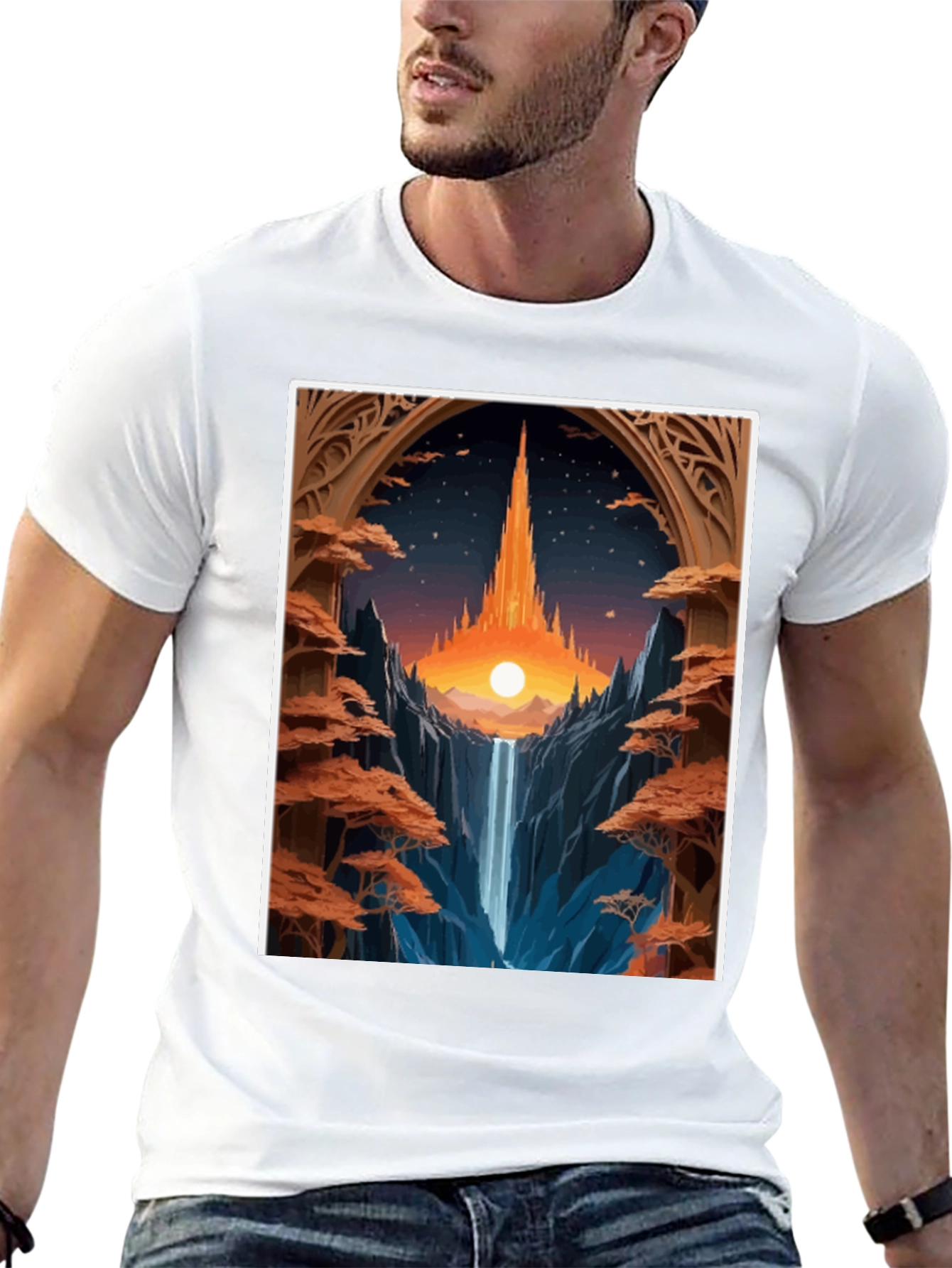 Fantasy Landscape Graphic Tee - Black Cotton Blend