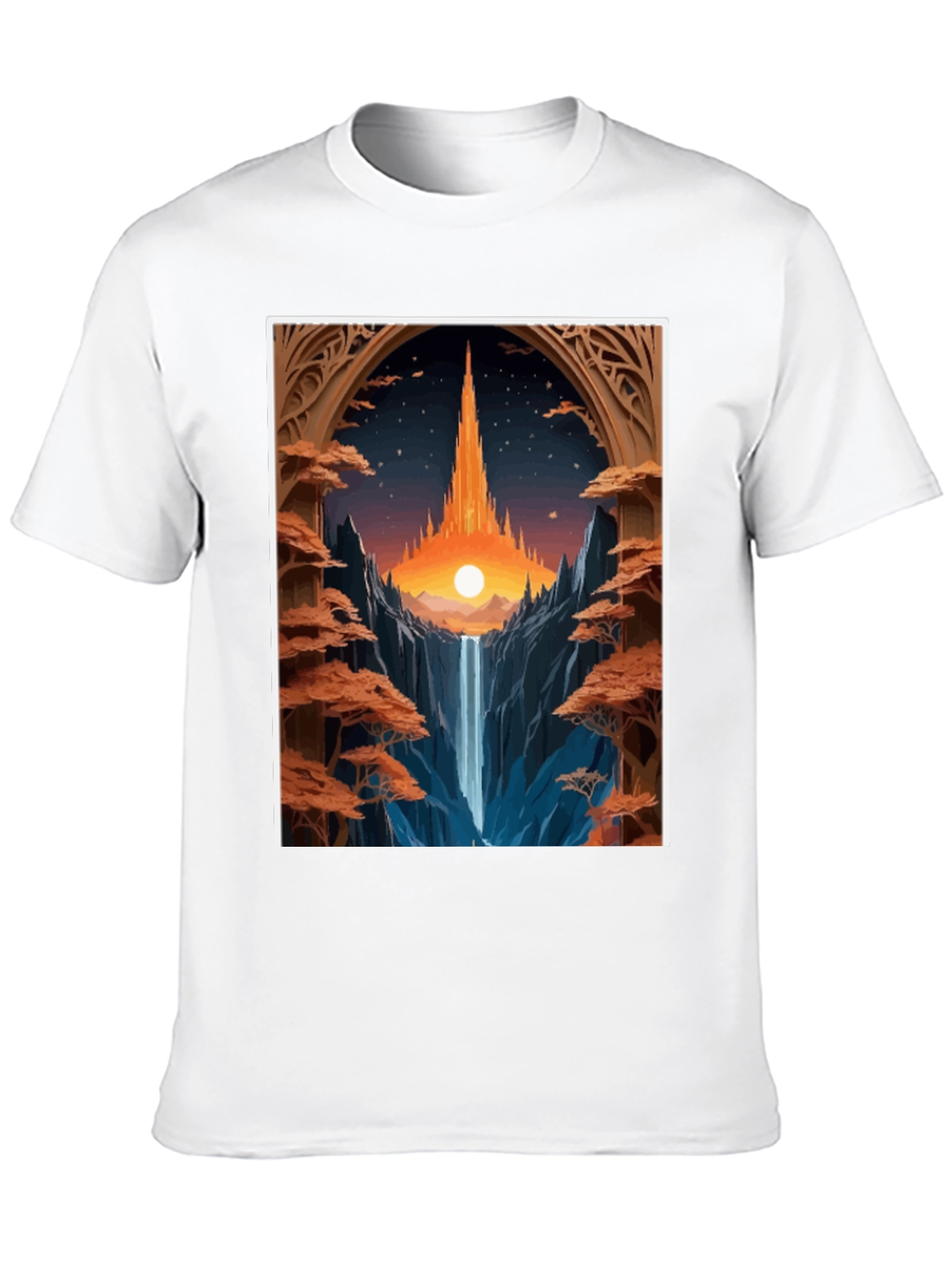 Fantasy Landscape Graphic Tee - Black Cotton Blend