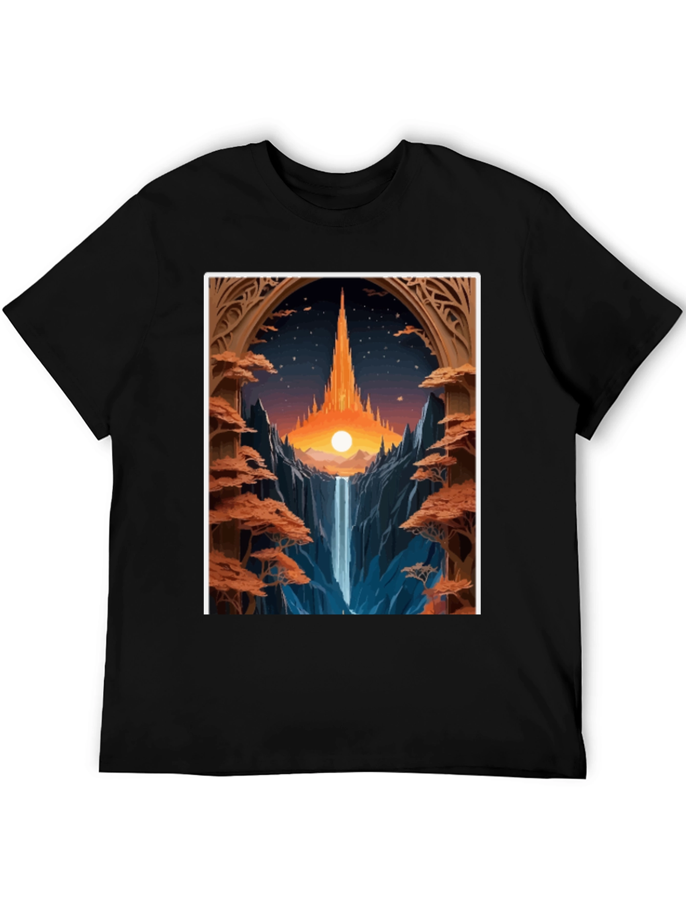 Fantasy Landscape Graphic Tee - Black Cotton Blend