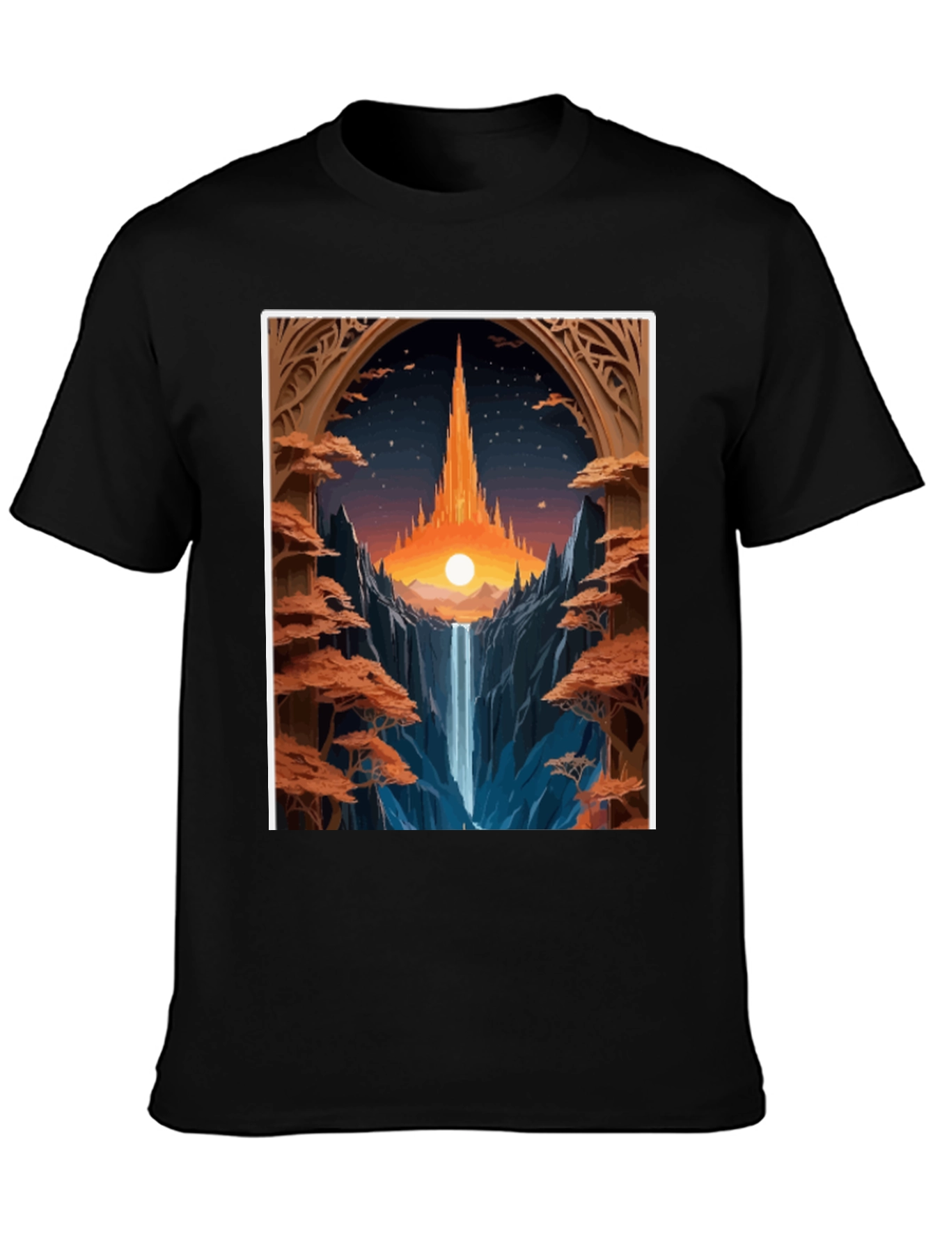 Fantasy Landscape Graphic Tee - Black Cotton Blend