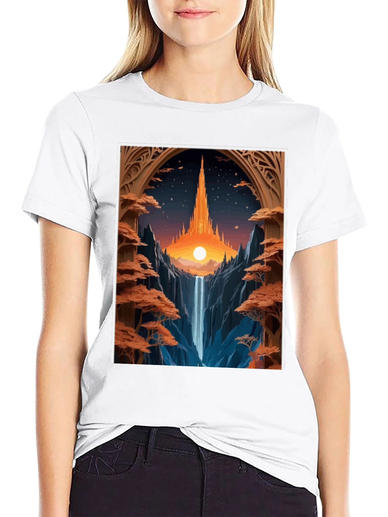 Fantasy Landscape Graphic Tee - Black Cotton Blend