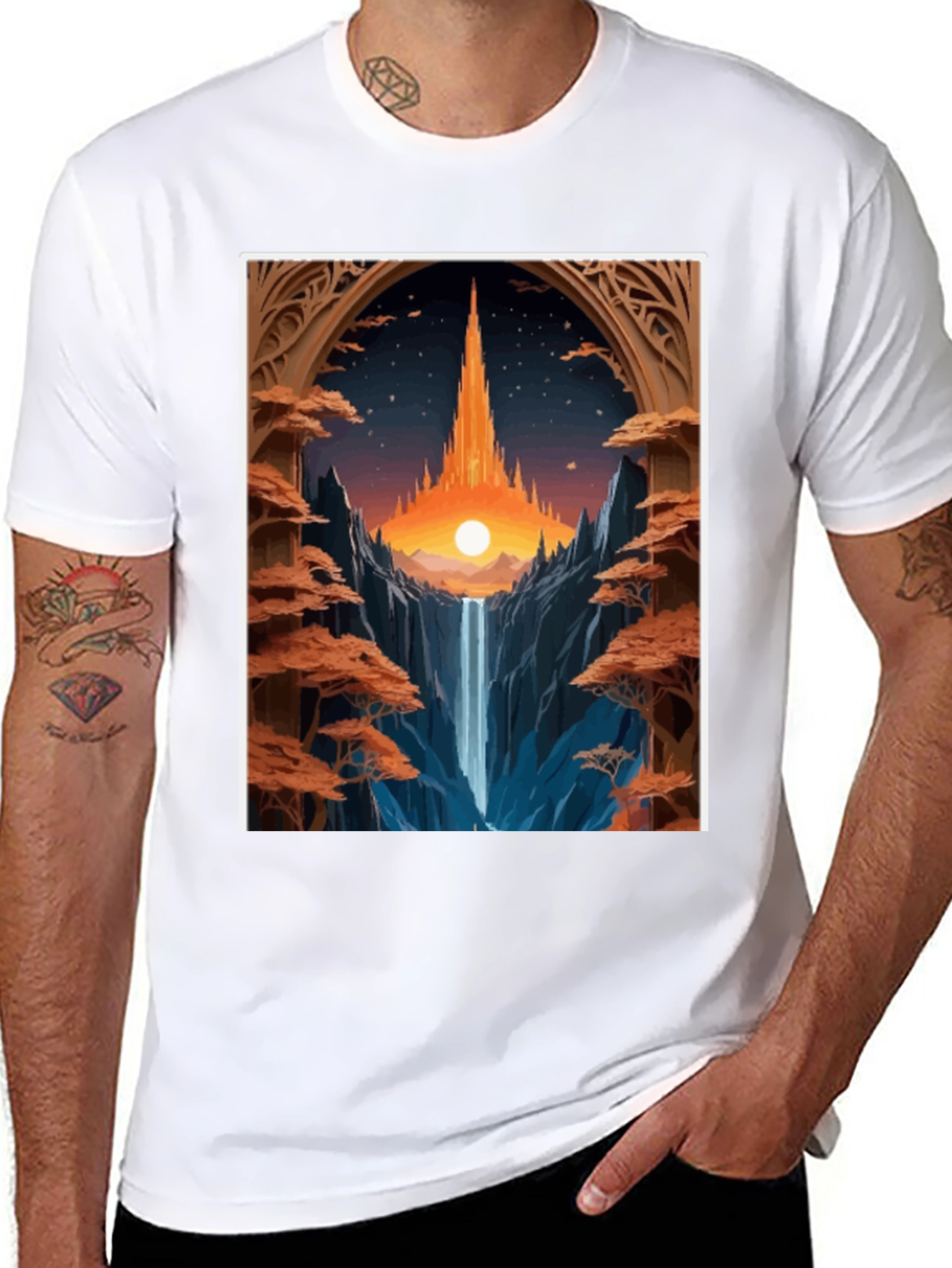 Fantasy Landscape Graphic Tee - Black Cotton Blend