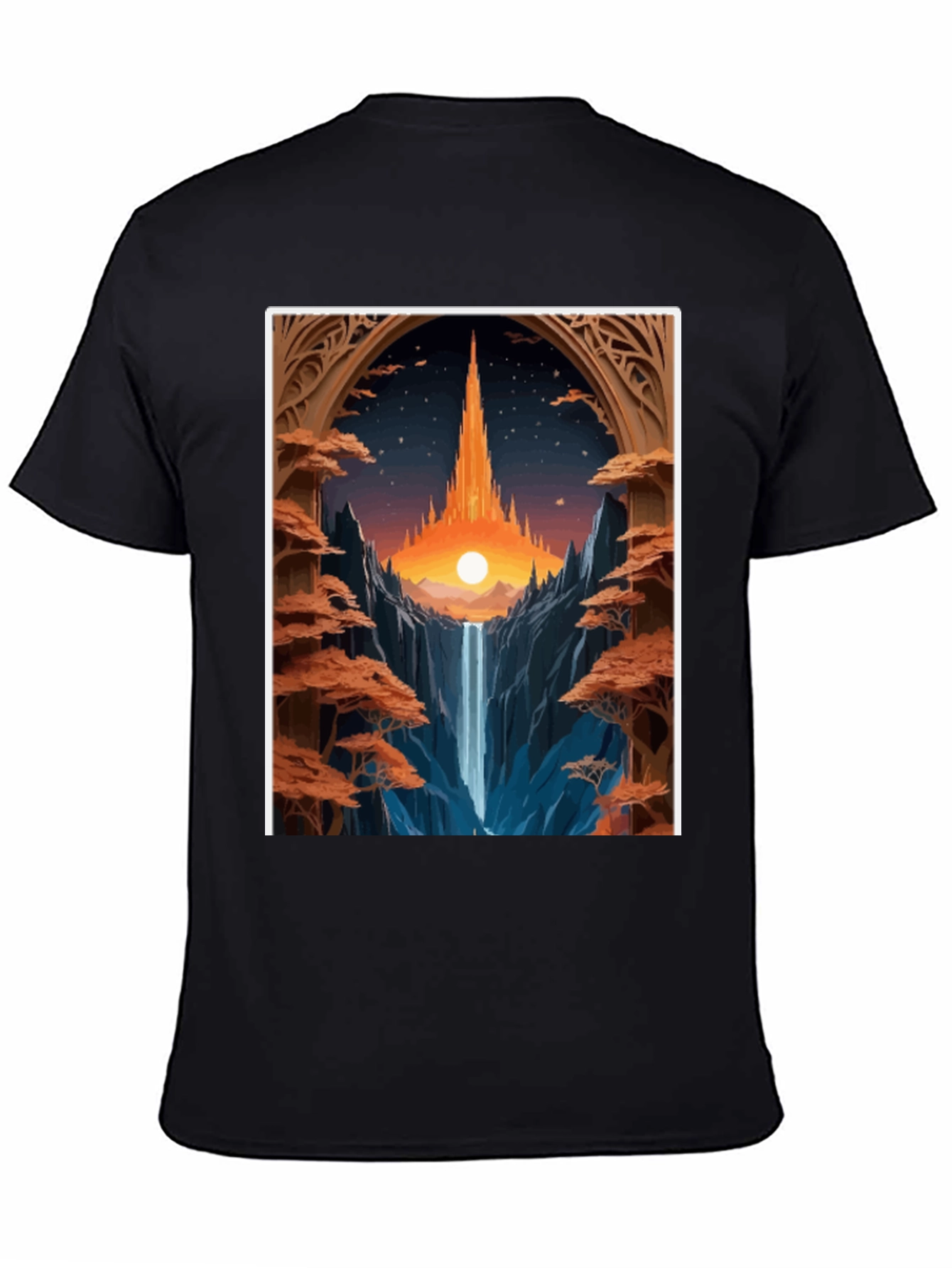 Fantasy Landscape Graphic Tee - Black Cotton Blend