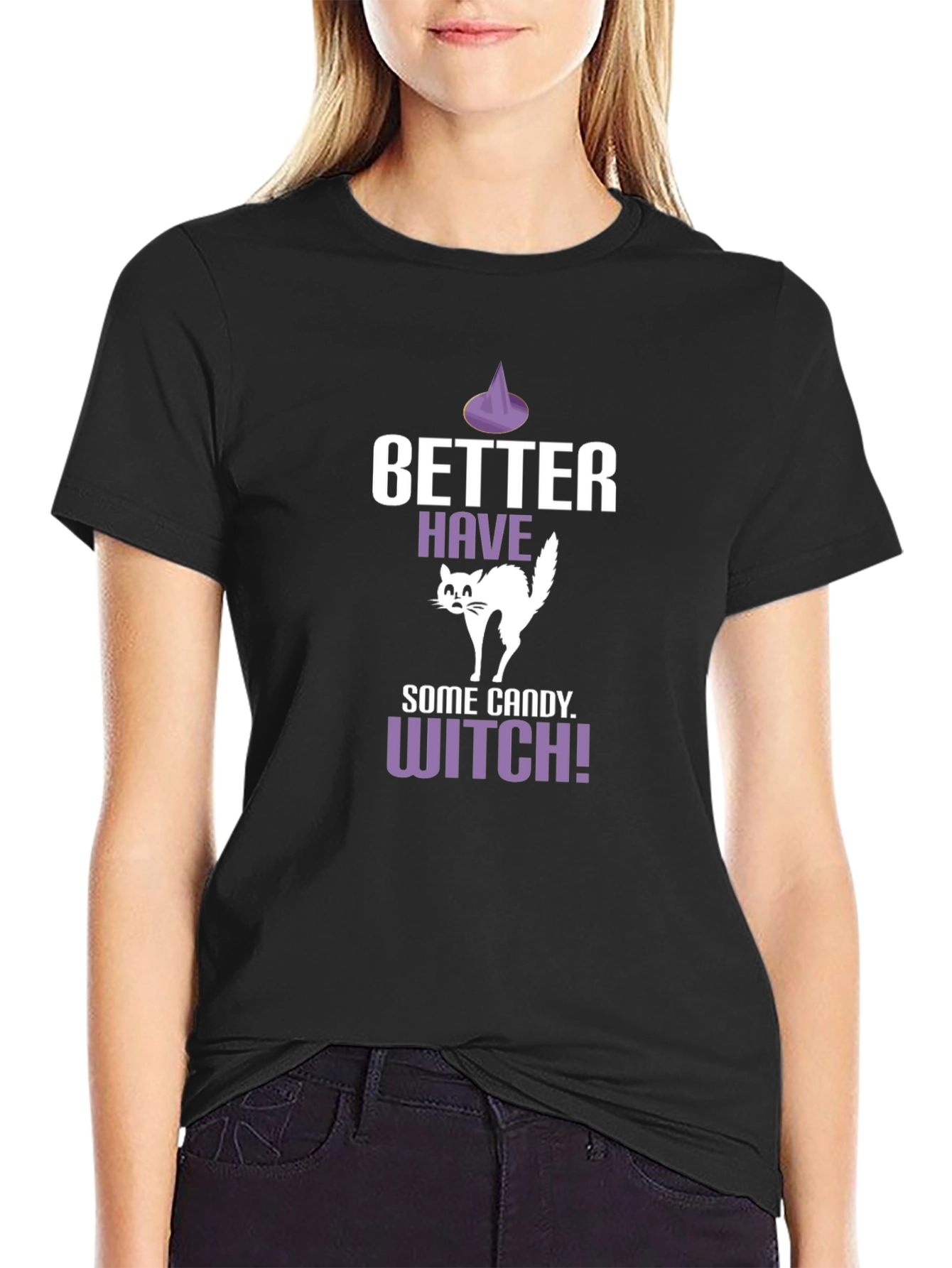 Halloween Cat Candy Witch Graphic T-Shirt