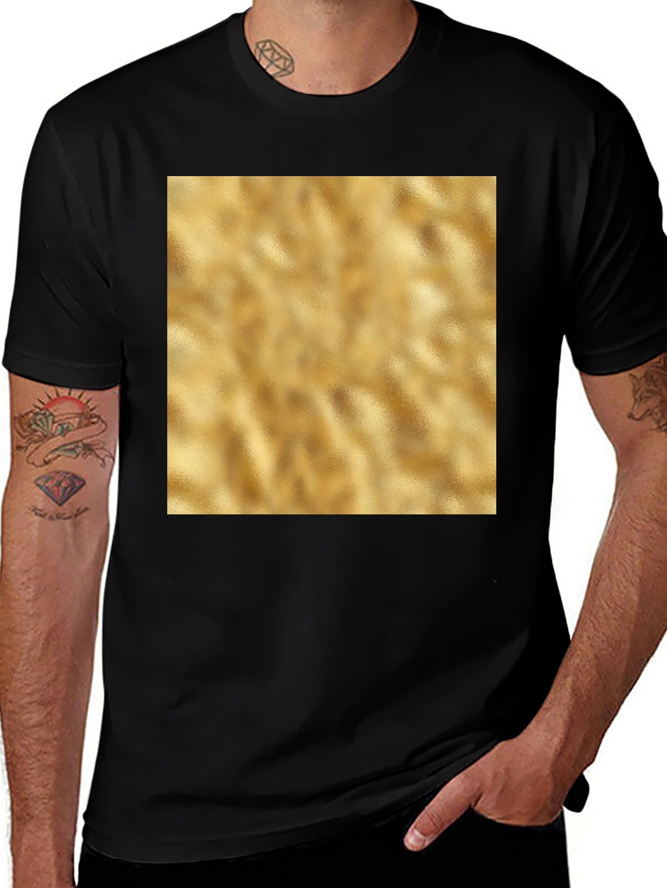 Modern Black T-Shirt with Gold Texture Print