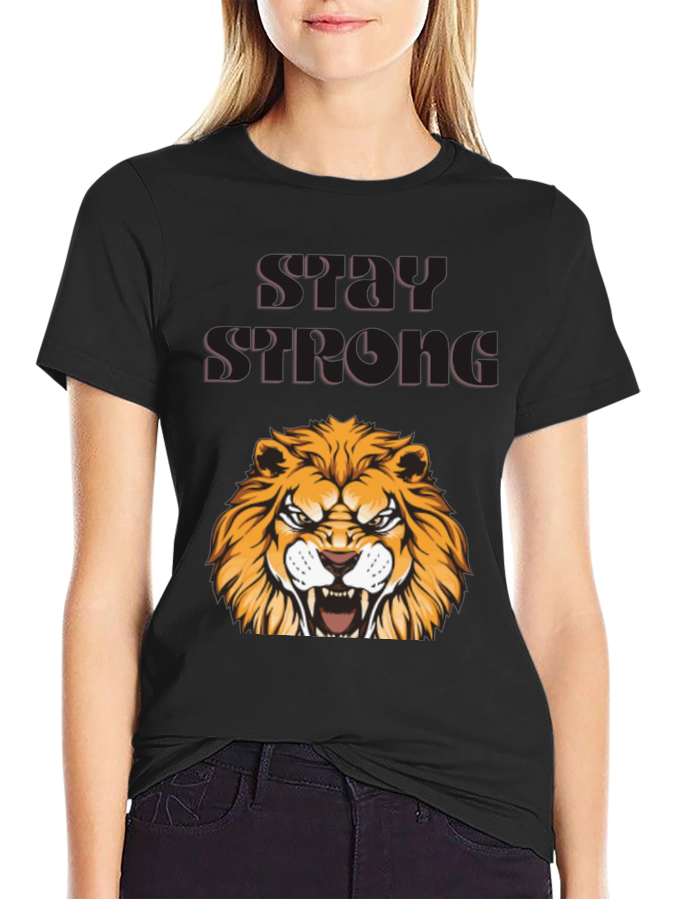 Stay Strong Lion Graphic Tee - Bold Design