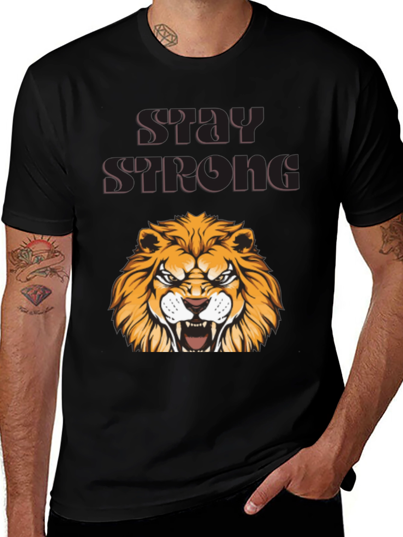 Stay Strong Lion Graphic Tee - Bold Design