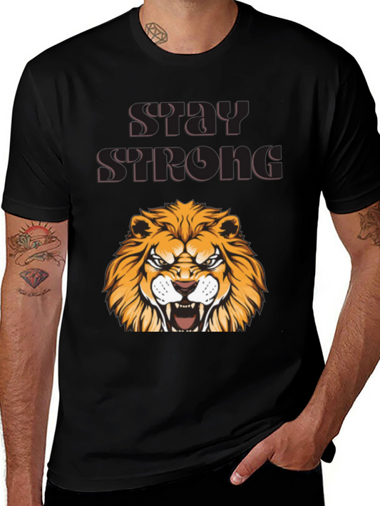 Stay Strong Lion Graphic Tee - Bold Design