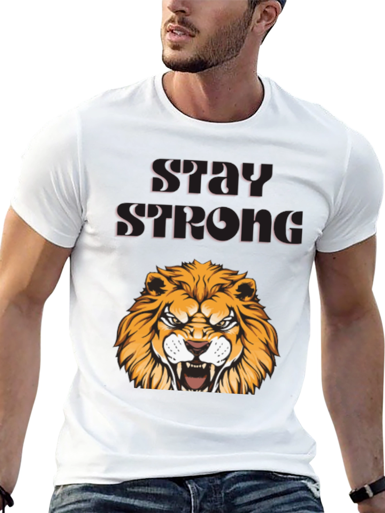 Stay Strong Lion Graphic Tee - Bold Design