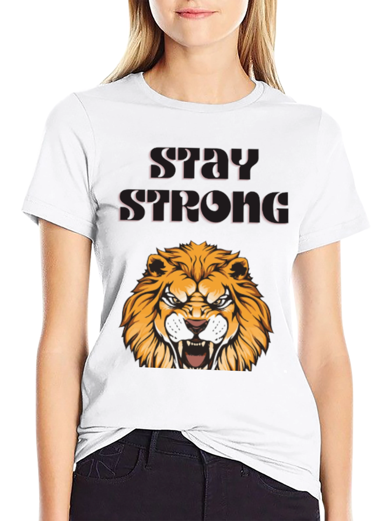 Stay Strong Lion Graphic Tee - Bold Design
