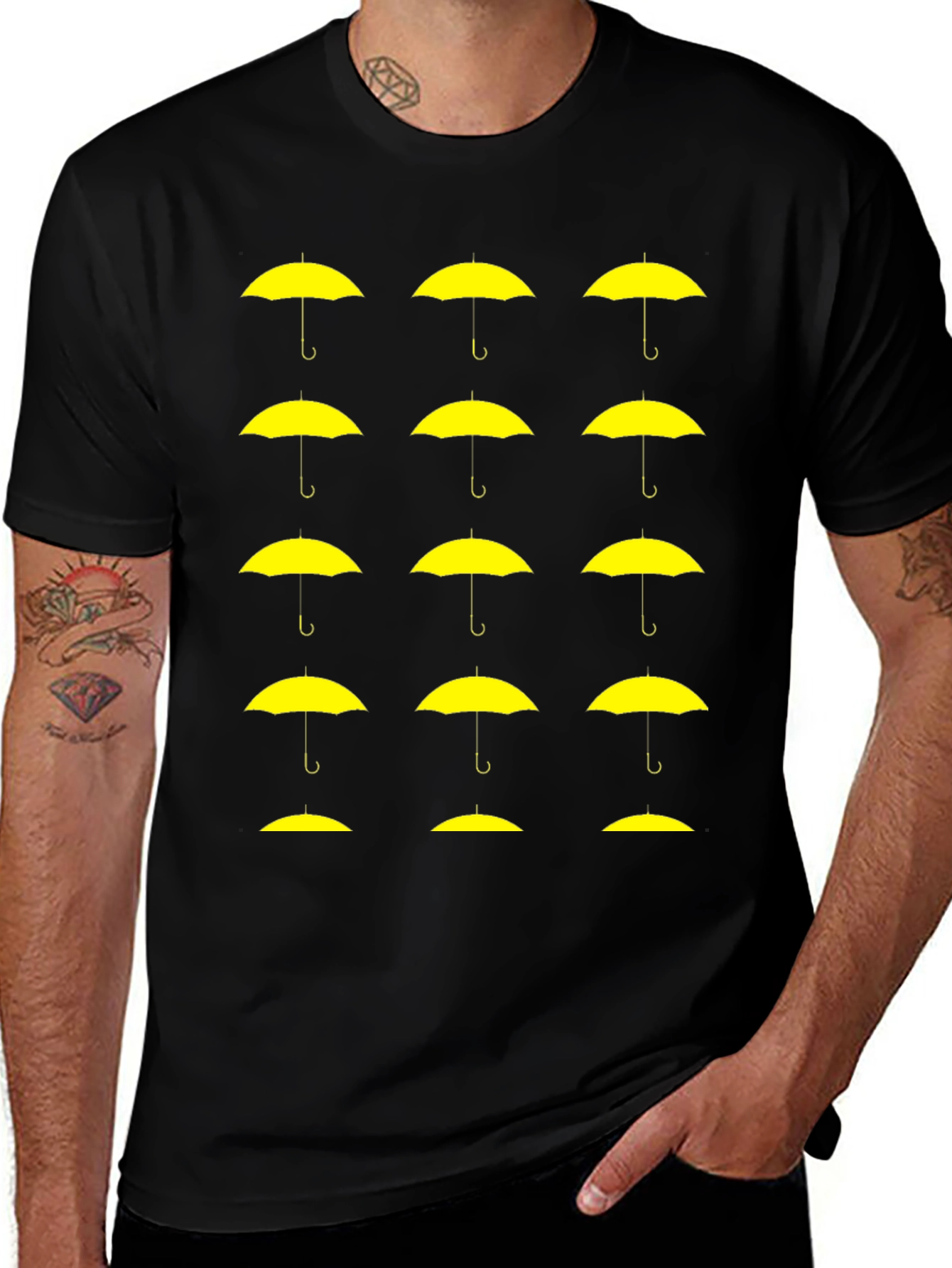 Yellow Umbrella Pattern T-Shirt