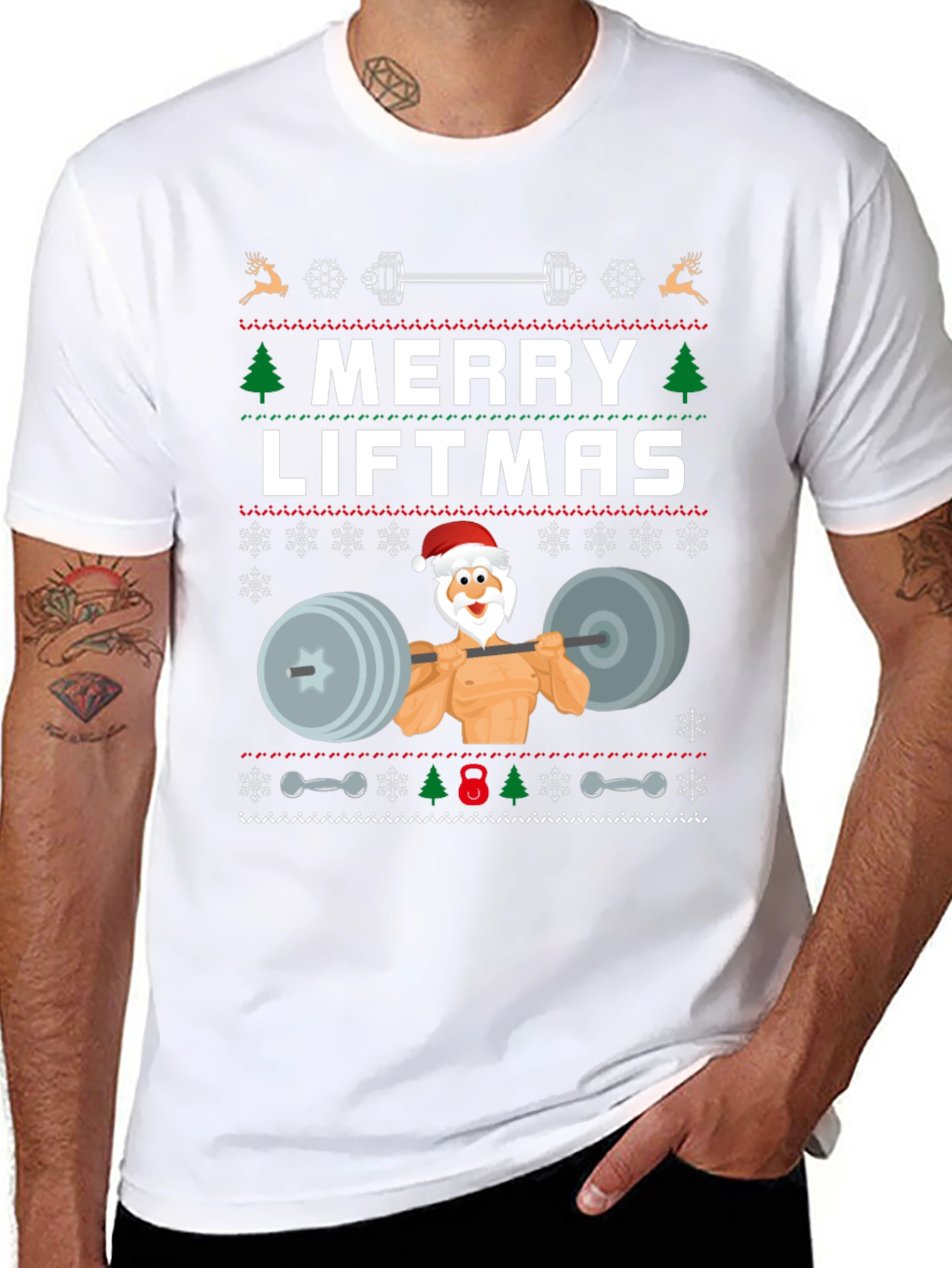 Merry Liftmas Weightlifting Santa T-Shirt