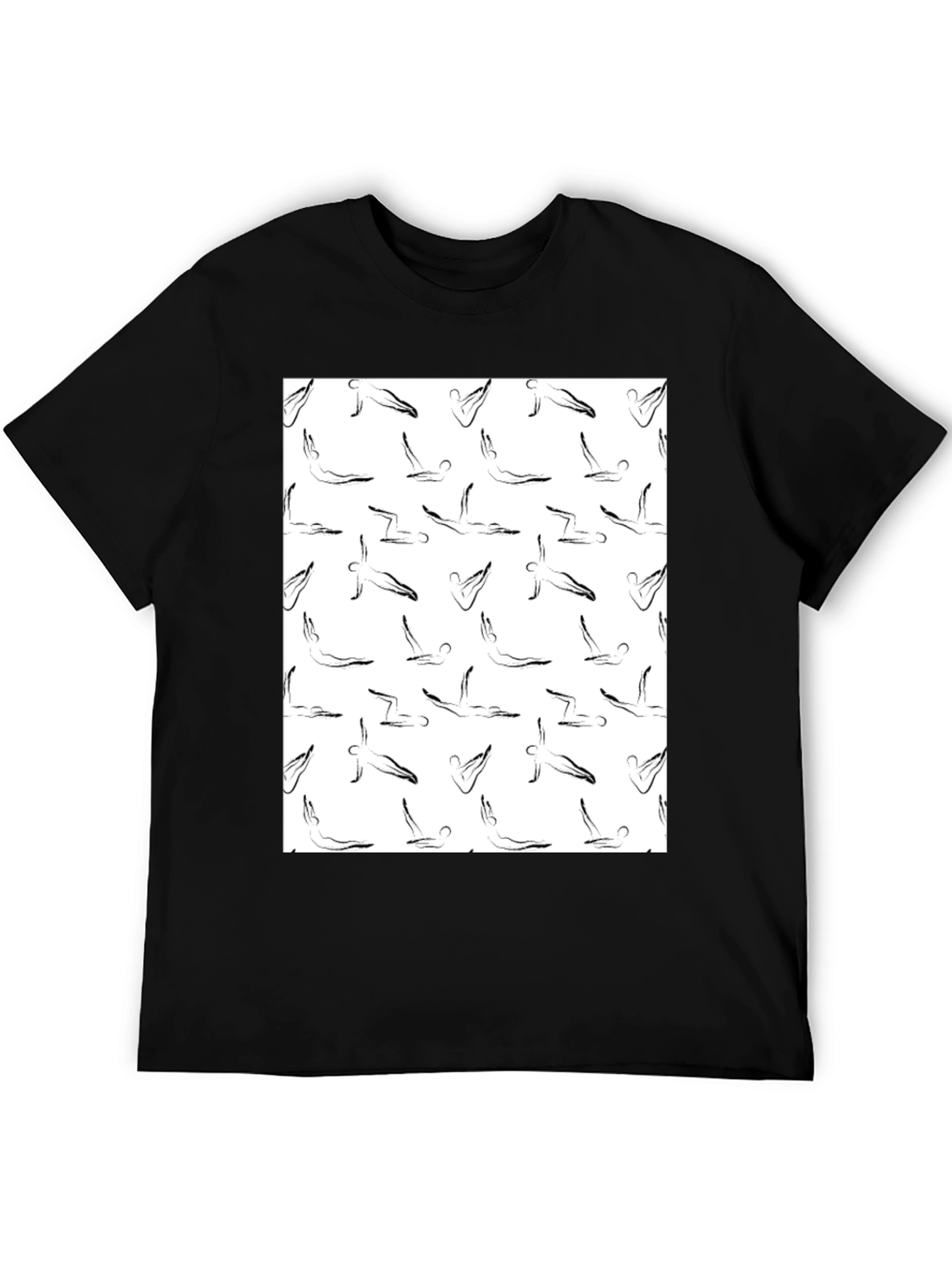 Yoga Pose Pattern T-Shirt - Black Cotton Tee