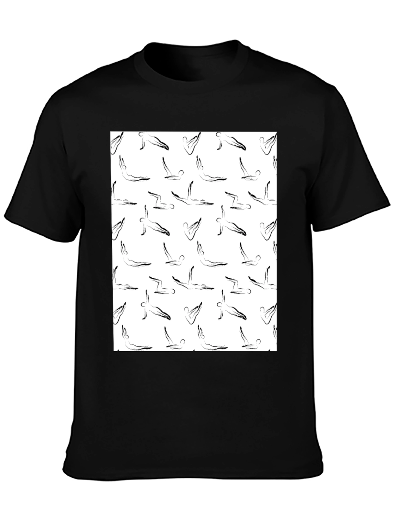 Yoga Pose Pattern T-Shirt - Black Cotton Tee