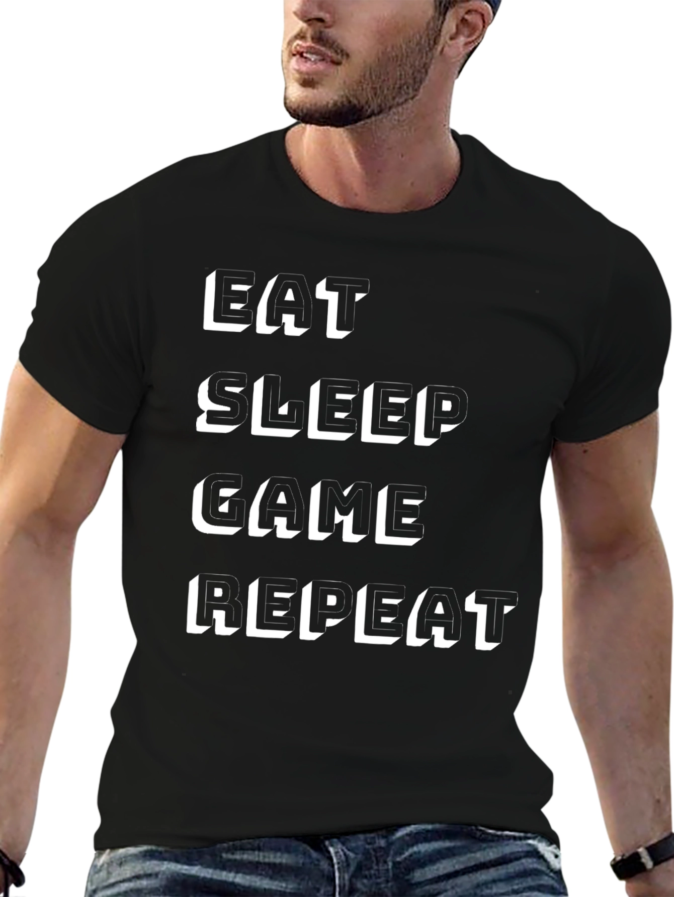 Eat Sleep Game Repeat Black T-Shirt