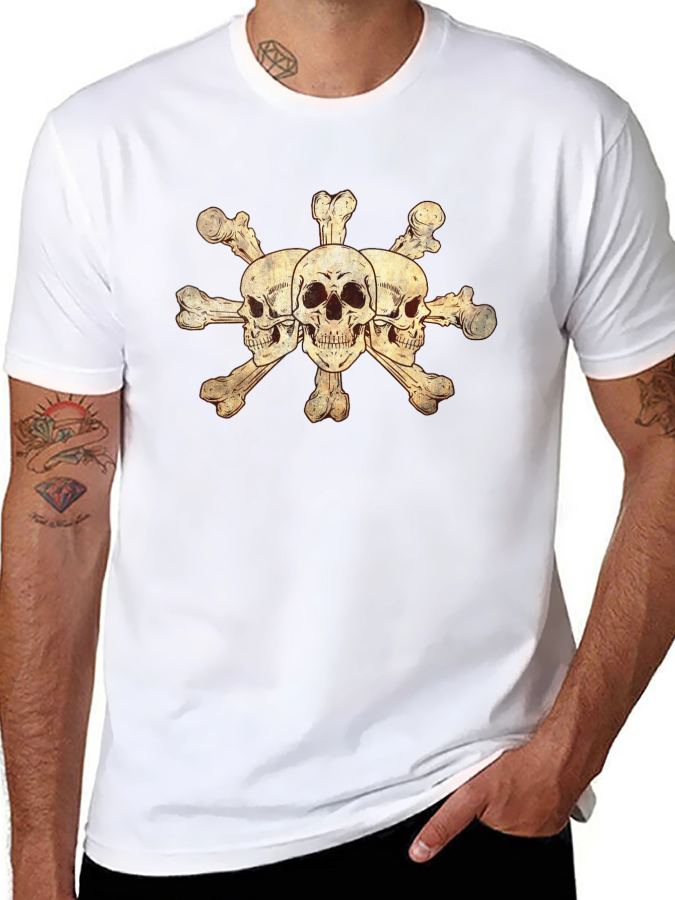 Skulls and Crossbones Graphic Tee - Black Cotton Blend