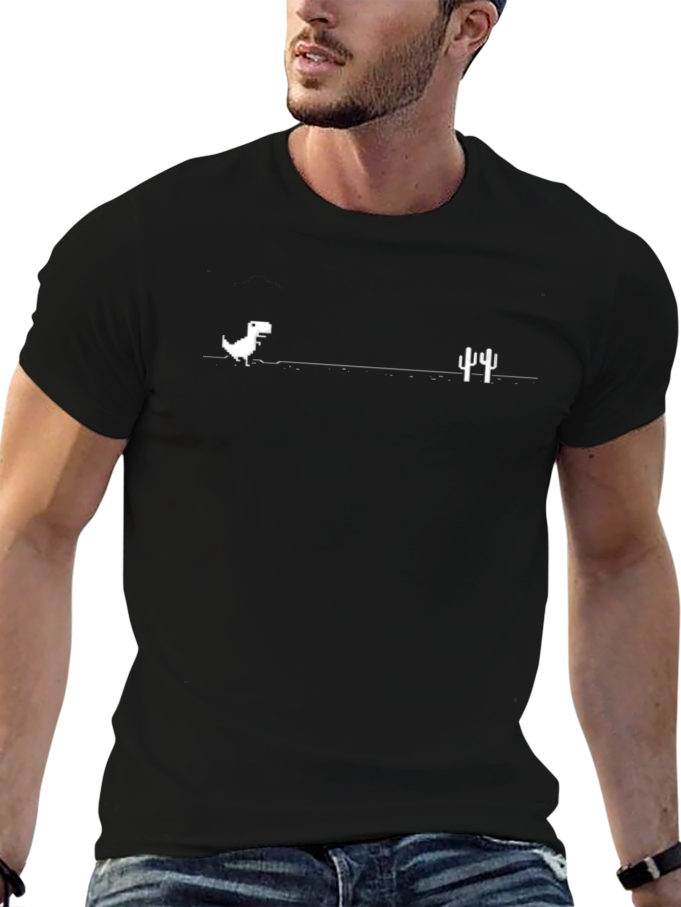 Chrome Dino T-Shirt - Black Tee for Gamers