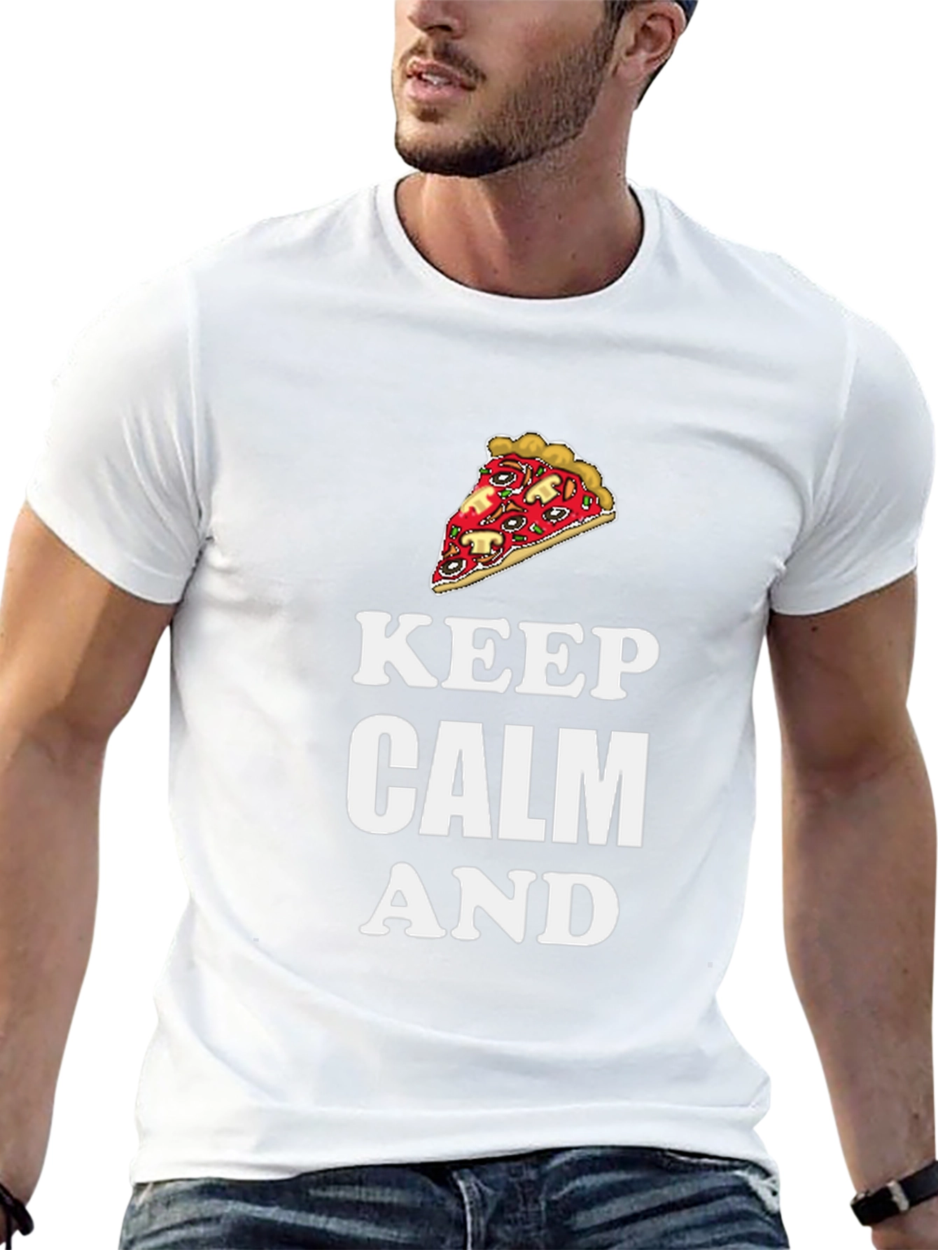 Keep Calm and Pizza Graphic T-Shirt - Black
