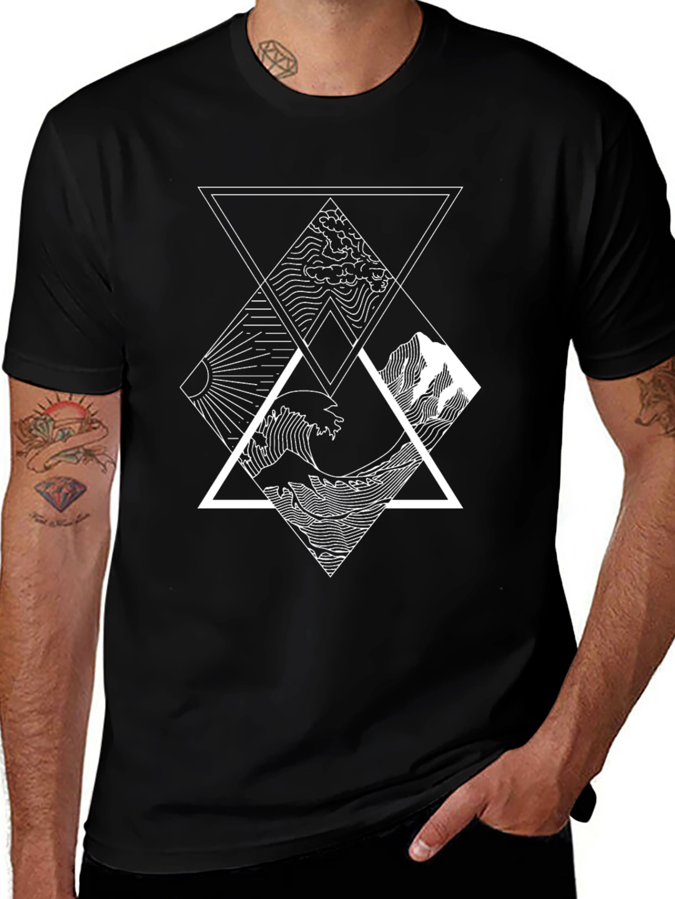Geometric Elements Graphic Tee - Black