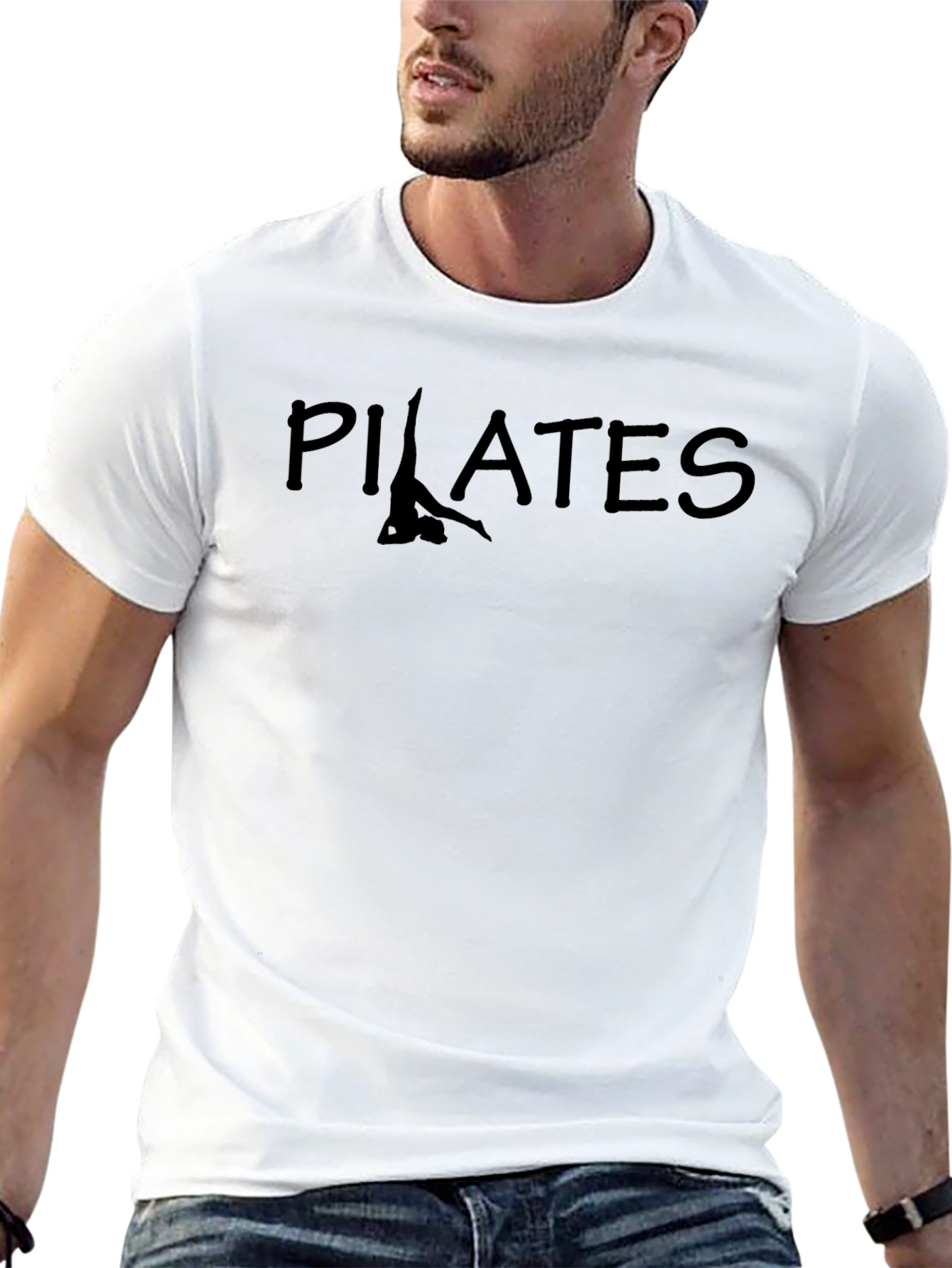 Pilates Pose Graphic Print Black T-Shirt