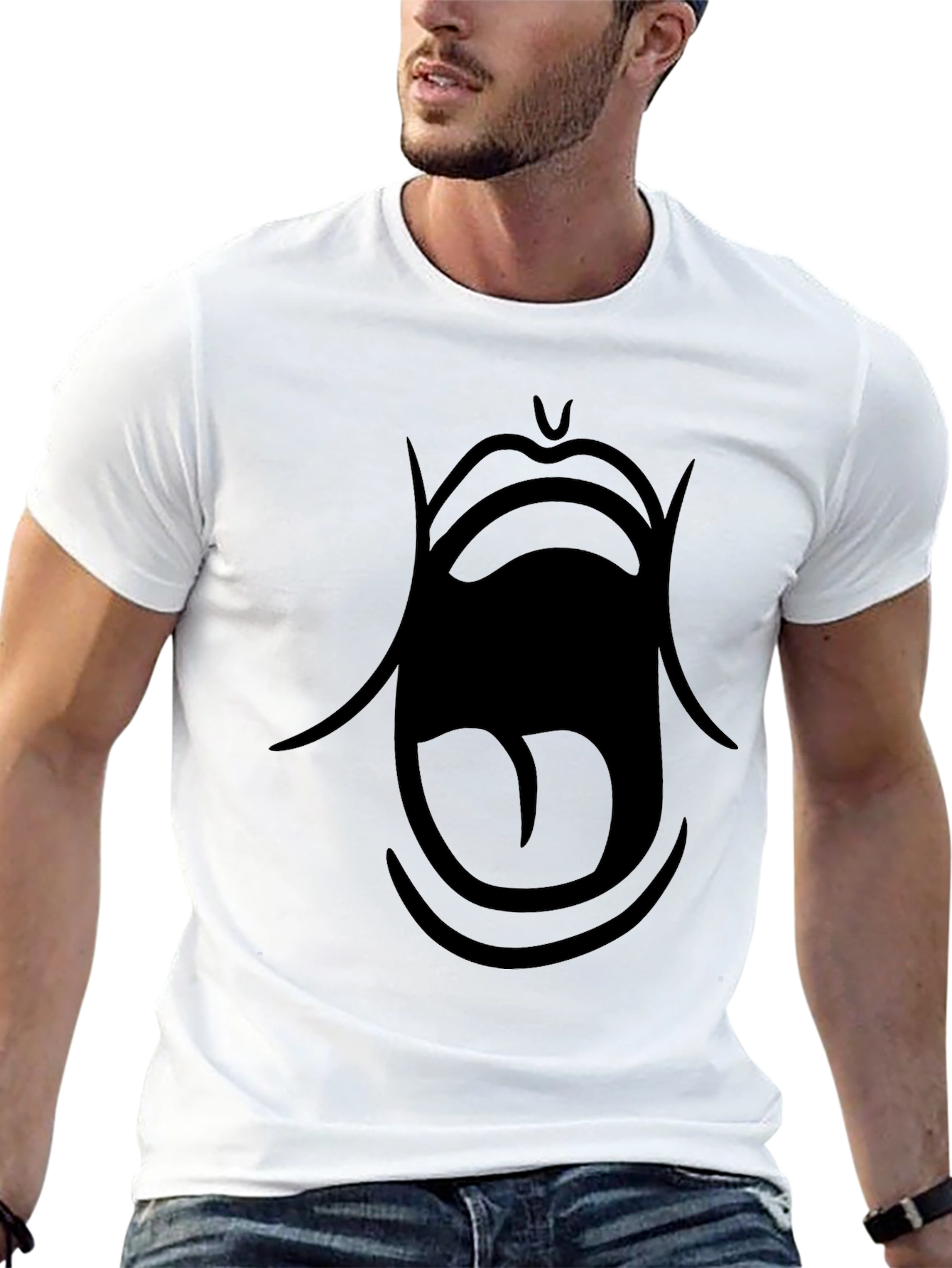 Bold Graphic Tee: Open Mouth Design - Black