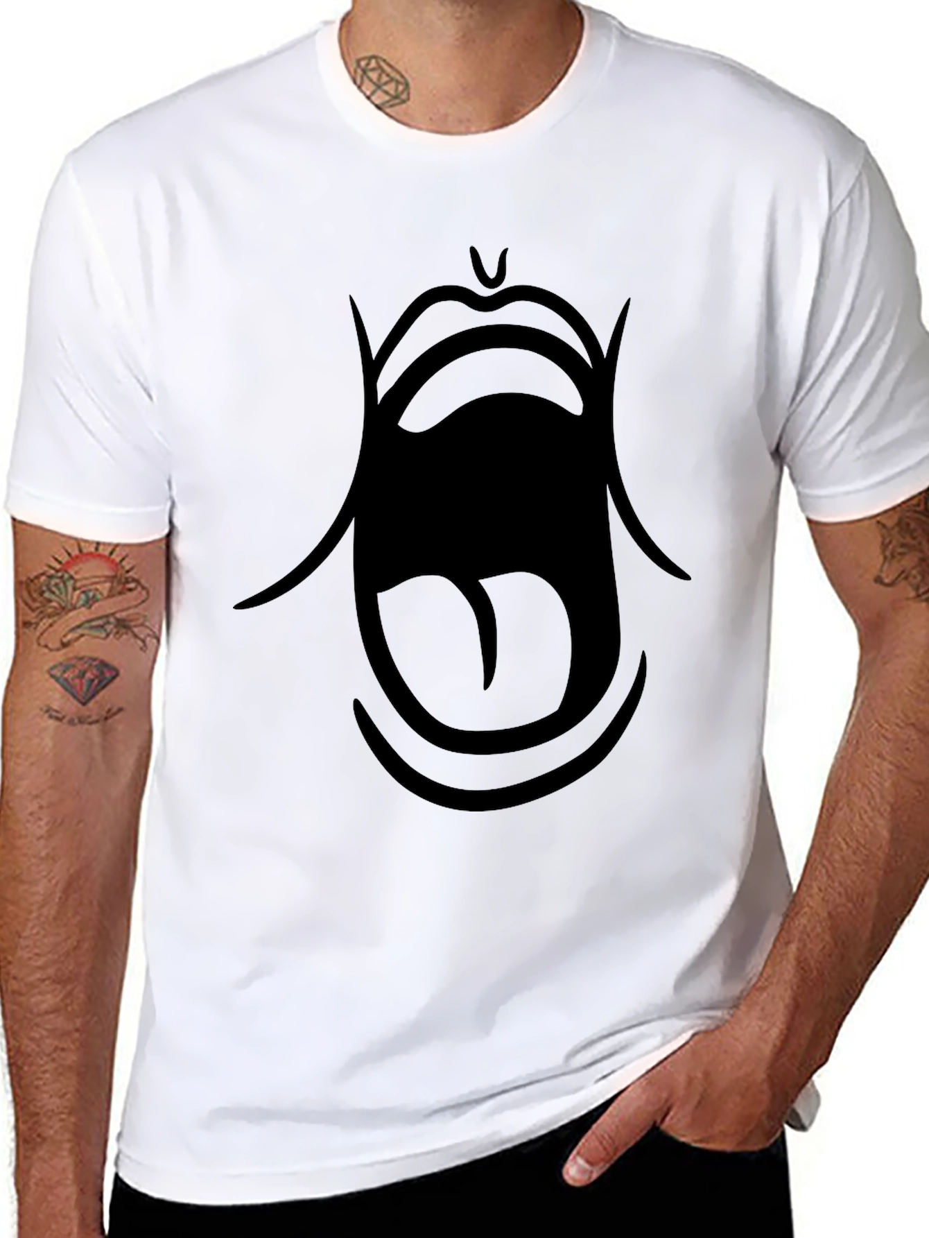 Bold Graphic Tee: Open Mouth Design - Black