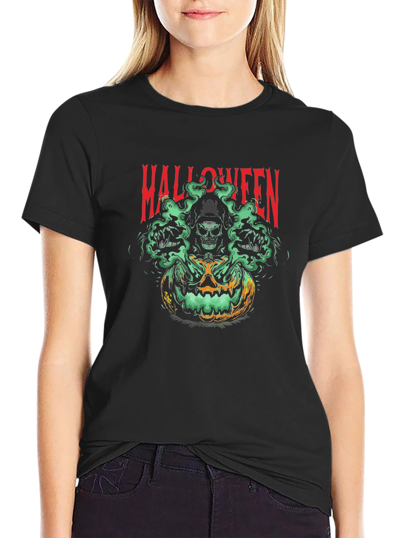Halloween Graphic T-Shirt - Skull Pumpkin