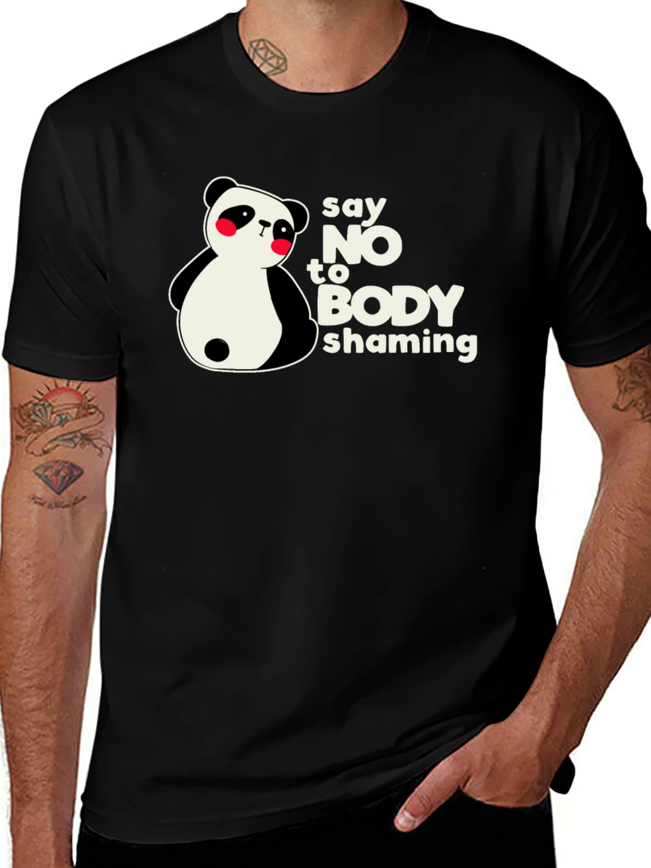 Say No to Body Shaming Panda Graphic T-Shirt