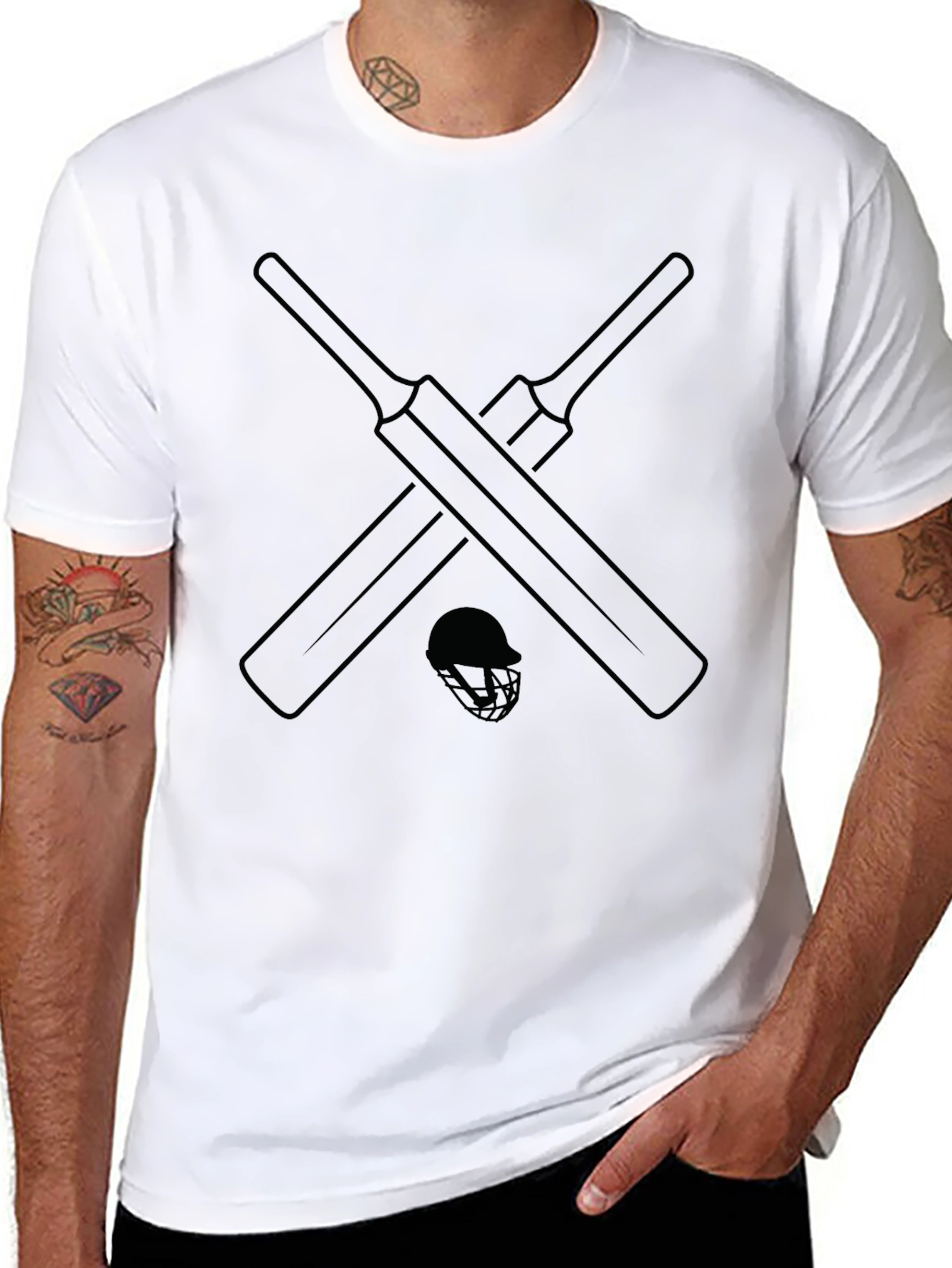 Cricket Bats & Helmet T-Shirt - Stylish Sportswear