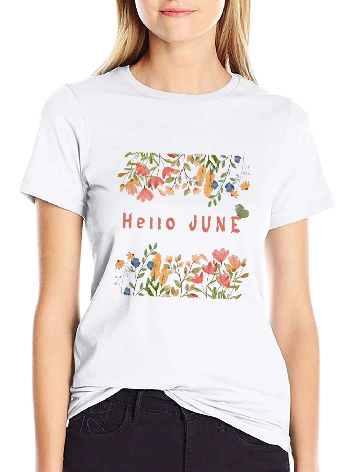 Hello June Floral Graphic Print T-Shirt