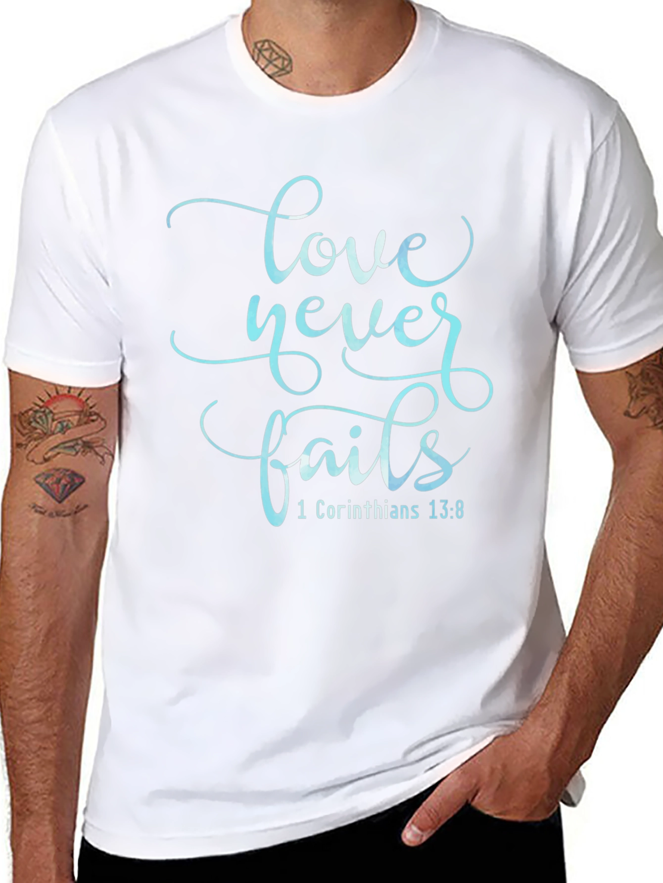 Love Never Fails T-Shirt - Christian Scripture Tee