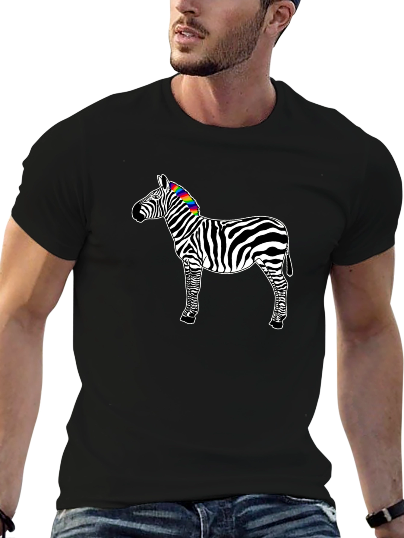 Rainbow Zebra Graphic Tee - Mens Black T-Shirt
