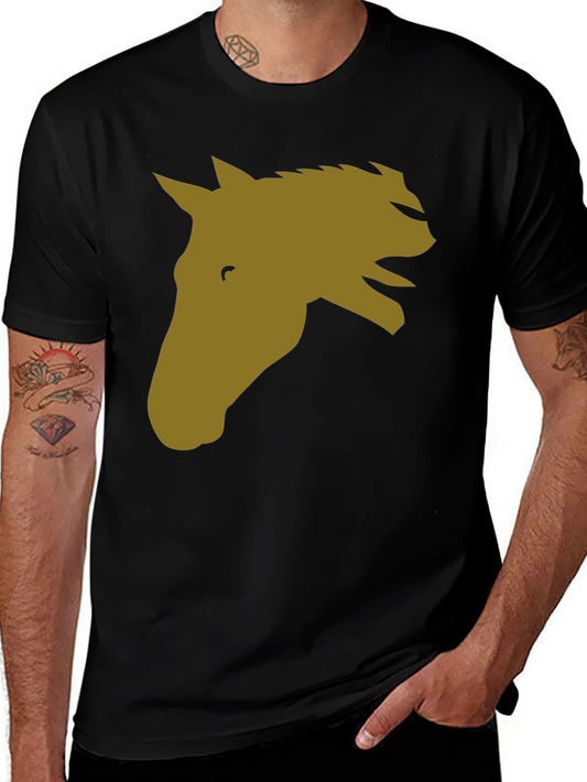 Horse Head Graphic Tee - Black Cotton Blend Casual T-Shirt
