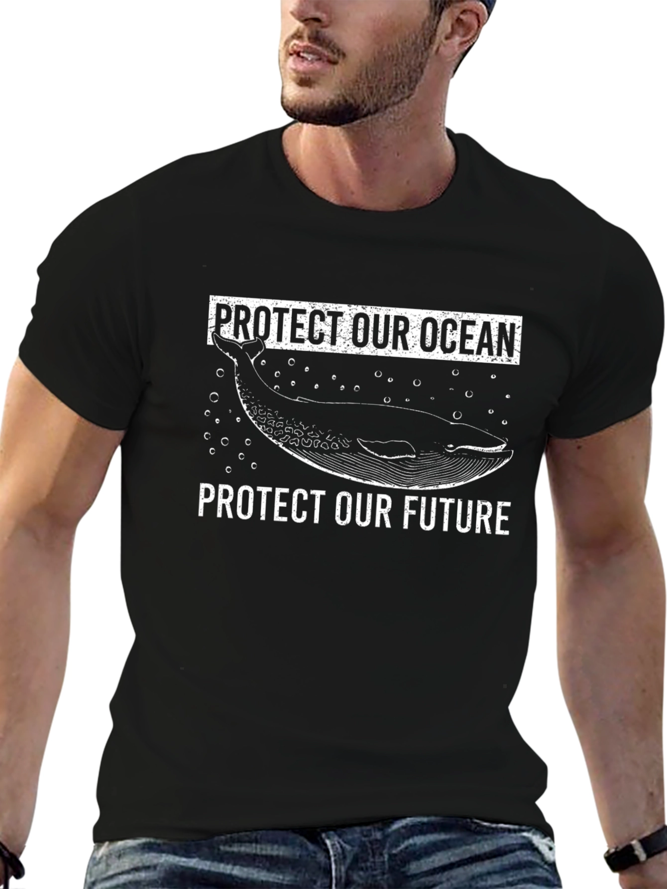 Protect Our Ocean Whale Graphic Tee - Black
