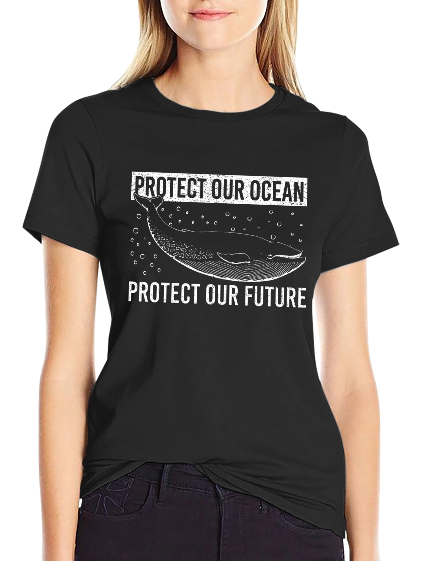 Protect Our Ocean Whale Graphic Tee - Black