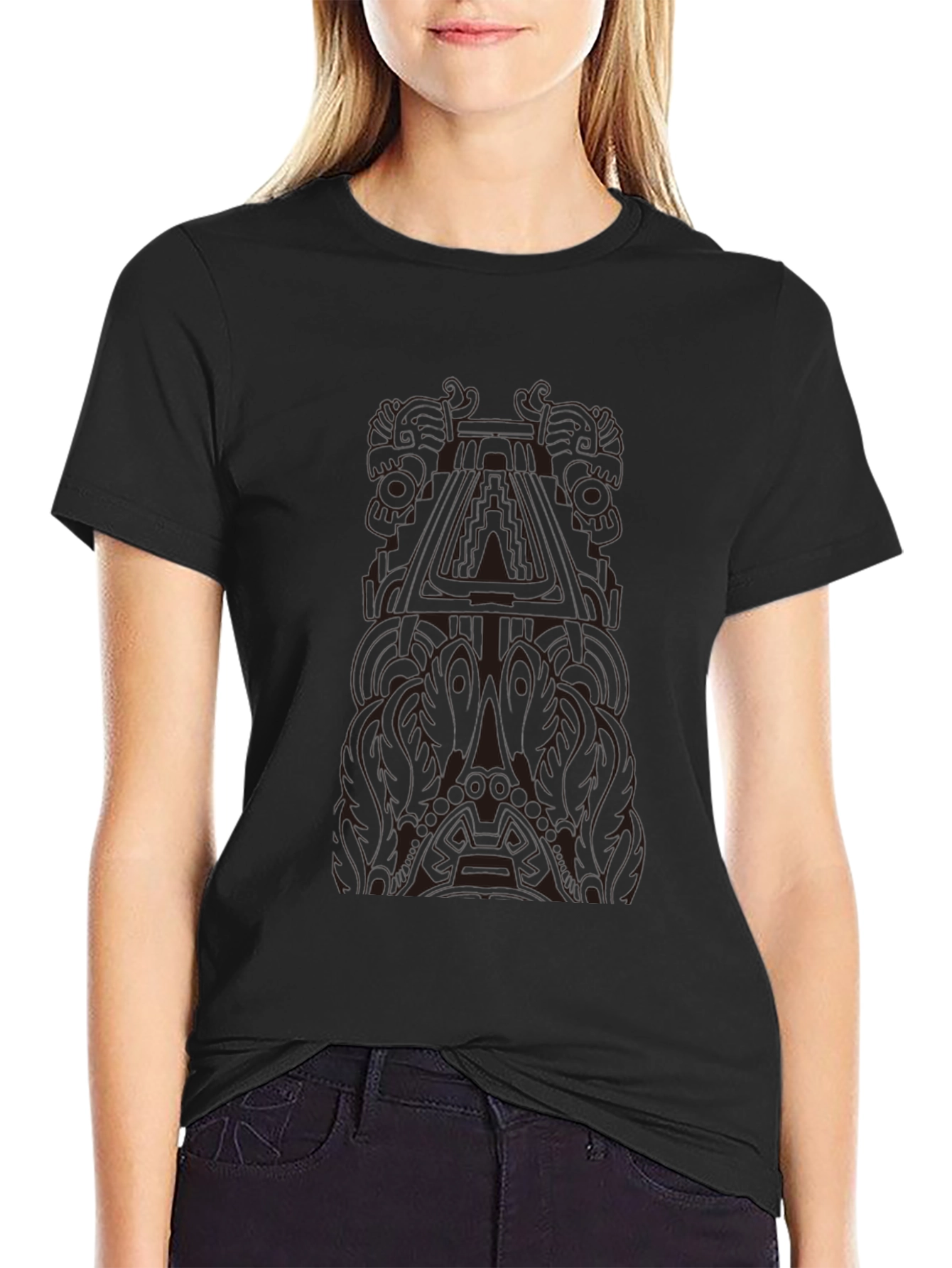 Aztec Temple Graphic Tee - Black Cotton T-Shirt